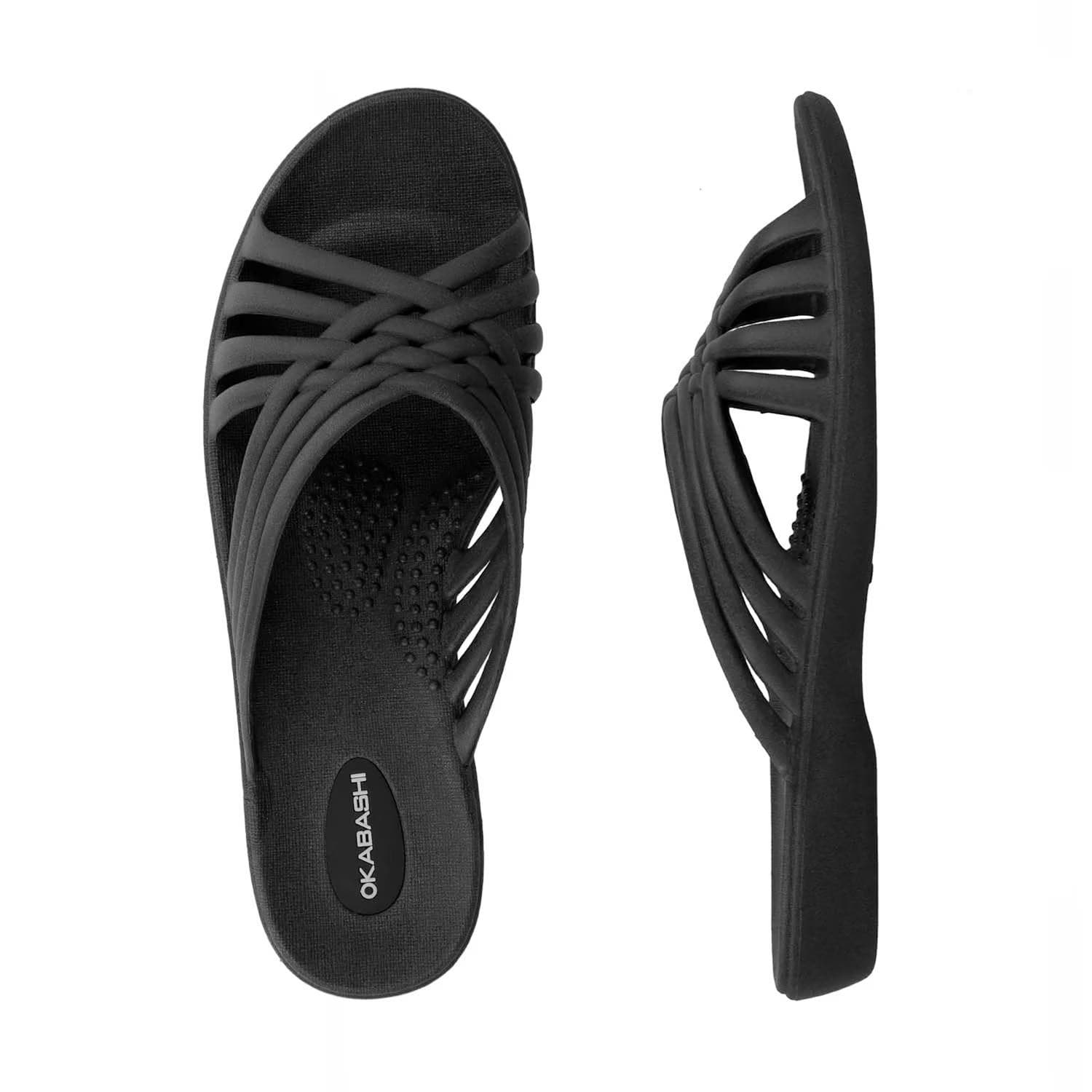 Okabashi Women's Arch Support Venice Slides Flip Flops Black Large 9.5-10.5