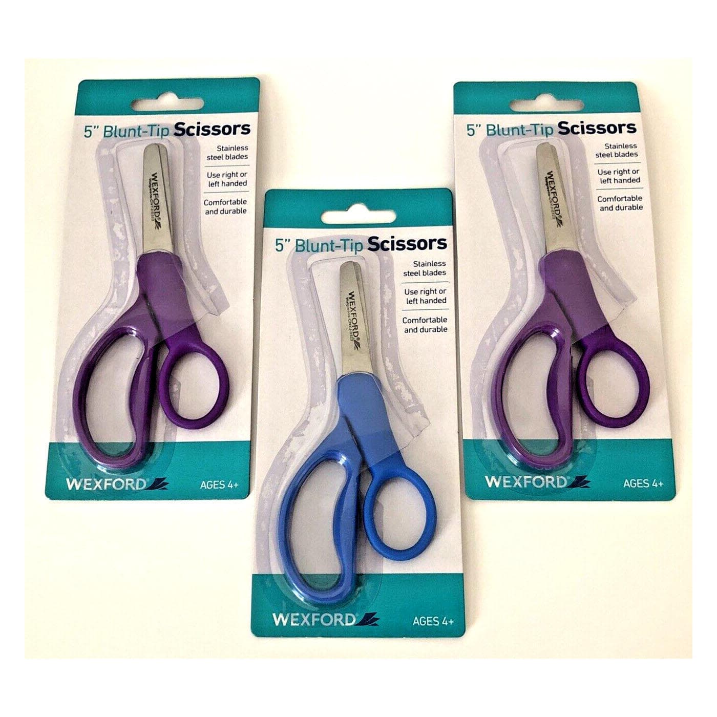 Wexford Blunt Tip Scissors 5" Stainless Steel Blades Blue Purple Lot of 3 New