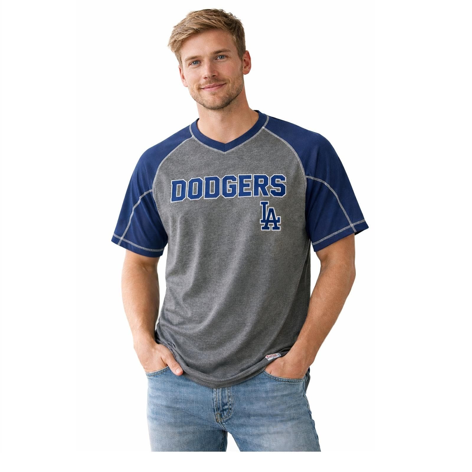 Stitches Men's Los Angeles Dodgers Performance Raglan T-shirt Blue Gray Medium