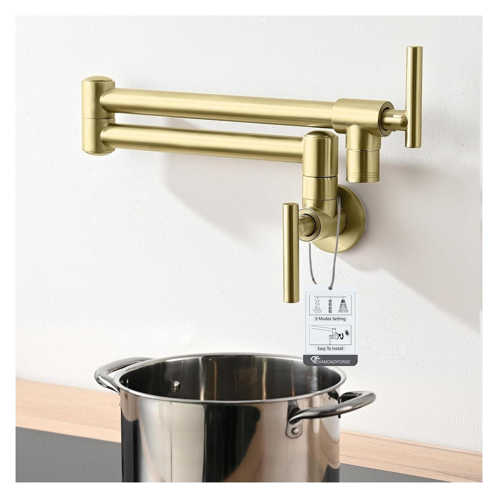 Diamondforge Pot Filler Faucet – Brass Wall Mount Double Joint