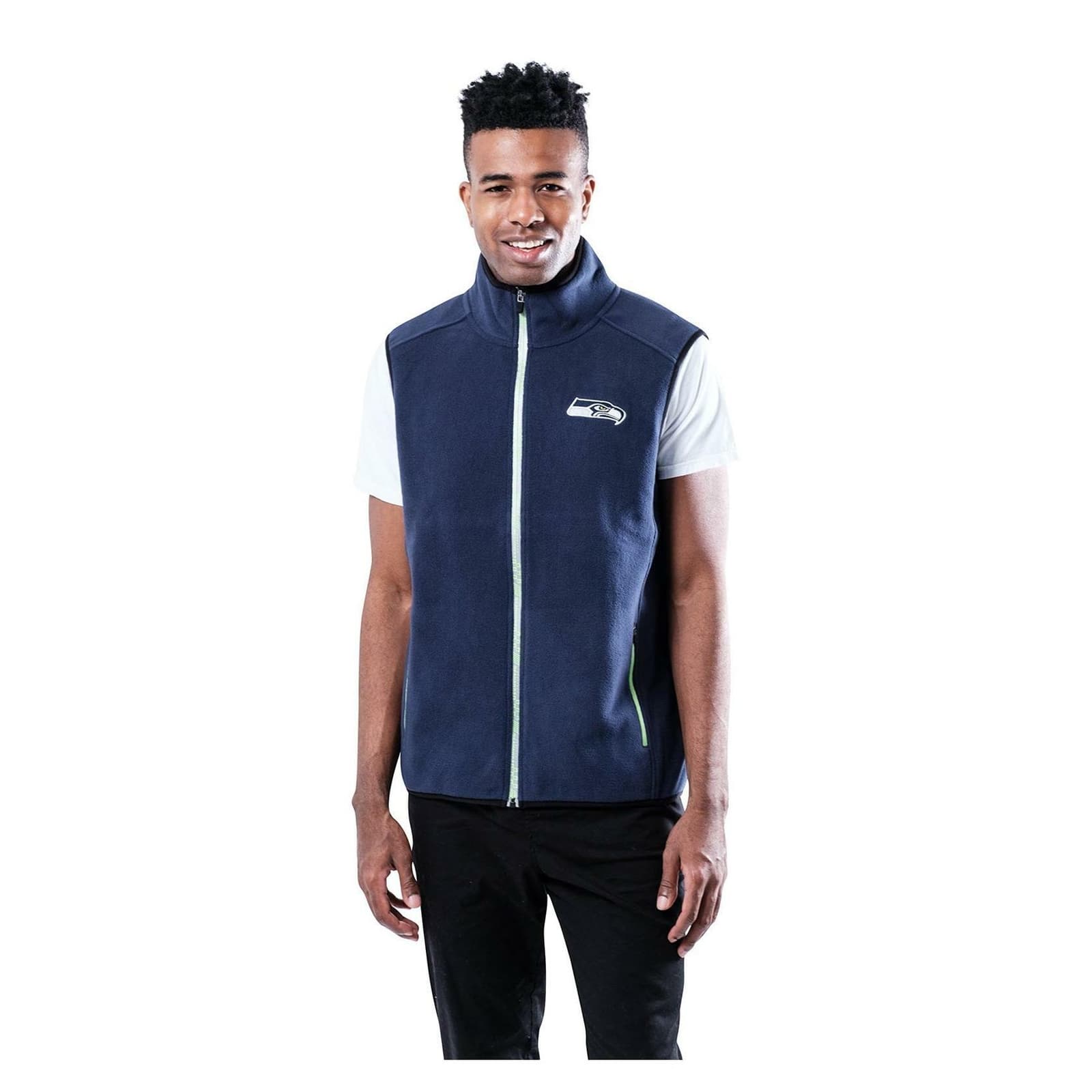 Ultra Game Men's Seattle Seahawks Polar Fleece Full Zip Vest College Blue Medium