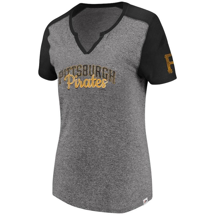 Majestic Women's Pittsburgh Pirates Invulnerable V-neck T-Shirt Medium Gray