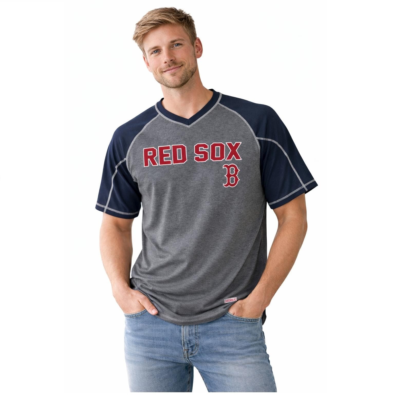 Stitches Men's Boston Red Sox Performance Raglan T-shirt Gray Red Medium