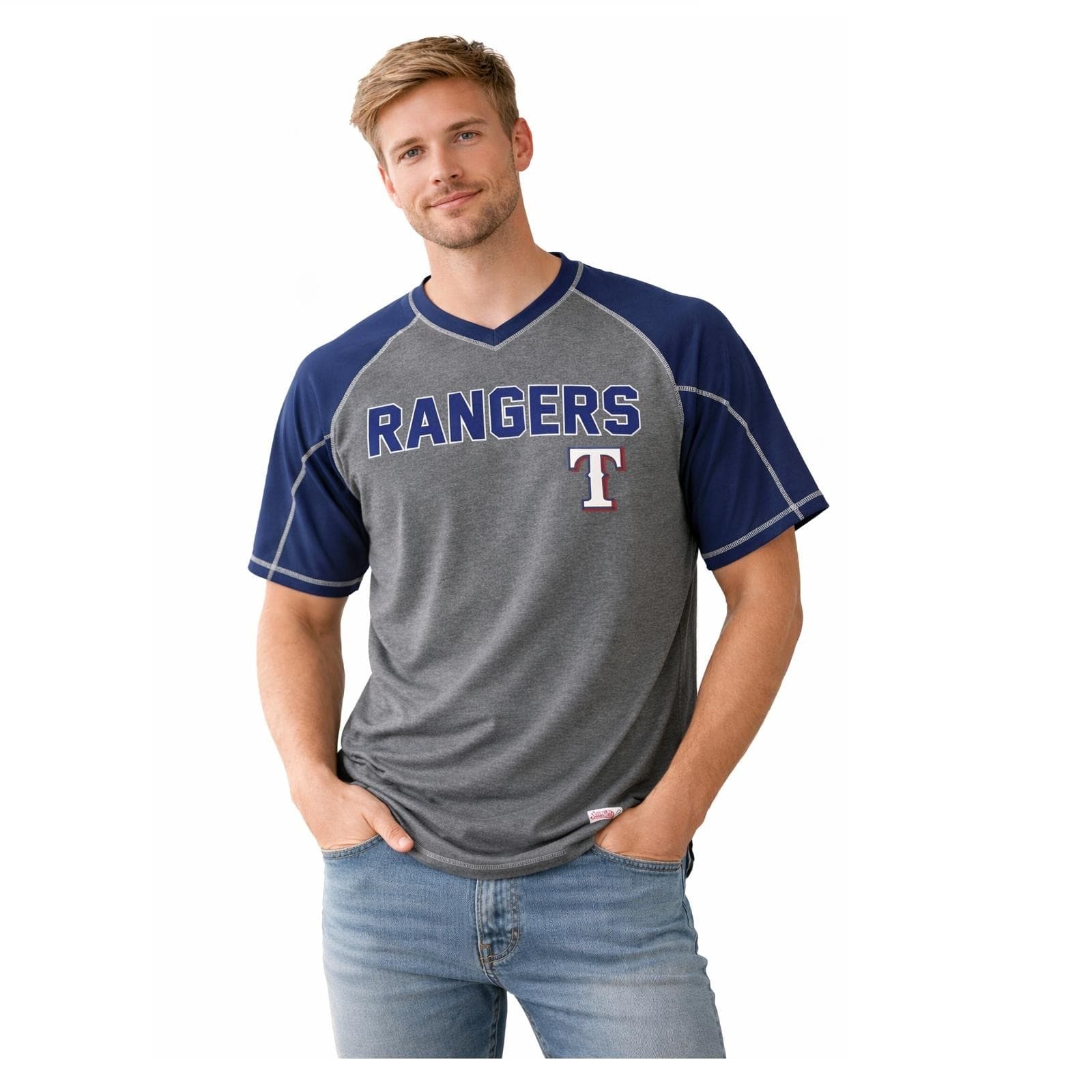 Stitches Men's Texas Rangers Performance Raglan T-shirt Blue Gray Medium