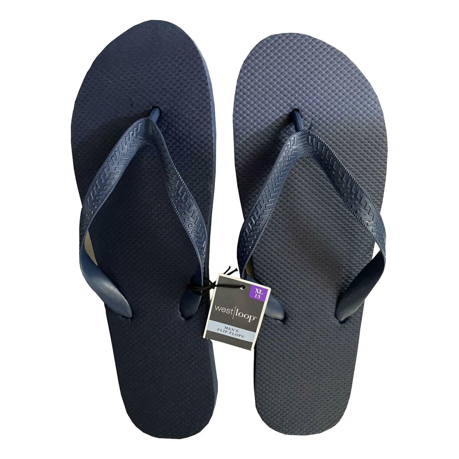 West Loop Men's Foam Flip Flops Sandals Shower Shoes Large Navy Blue