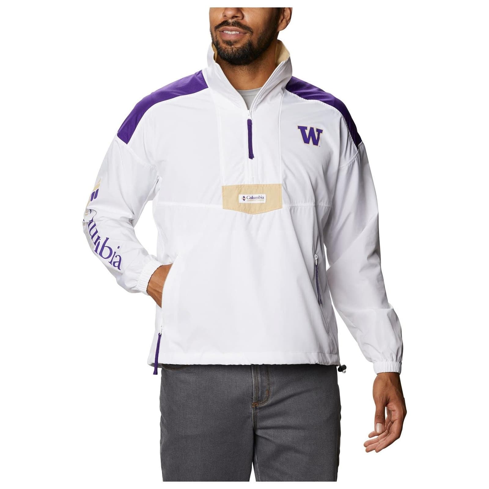 Columbia Men's Washington Huskies Quarter Zip Pullover Anorak Jacket X-Large