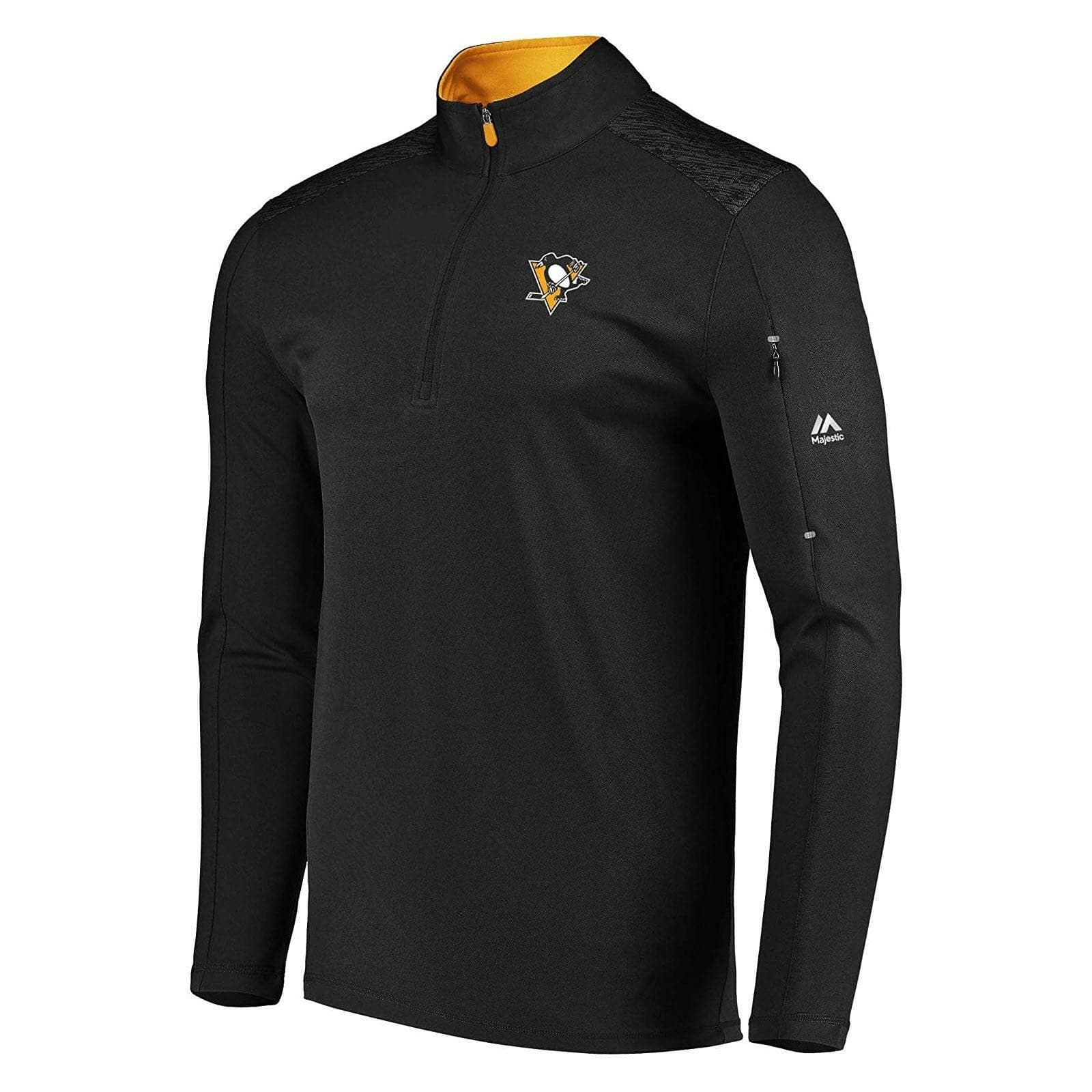 Majestic Men's Pittsburgh Penguins Quarter Zip Coolbase Jacket Ultra Black Small