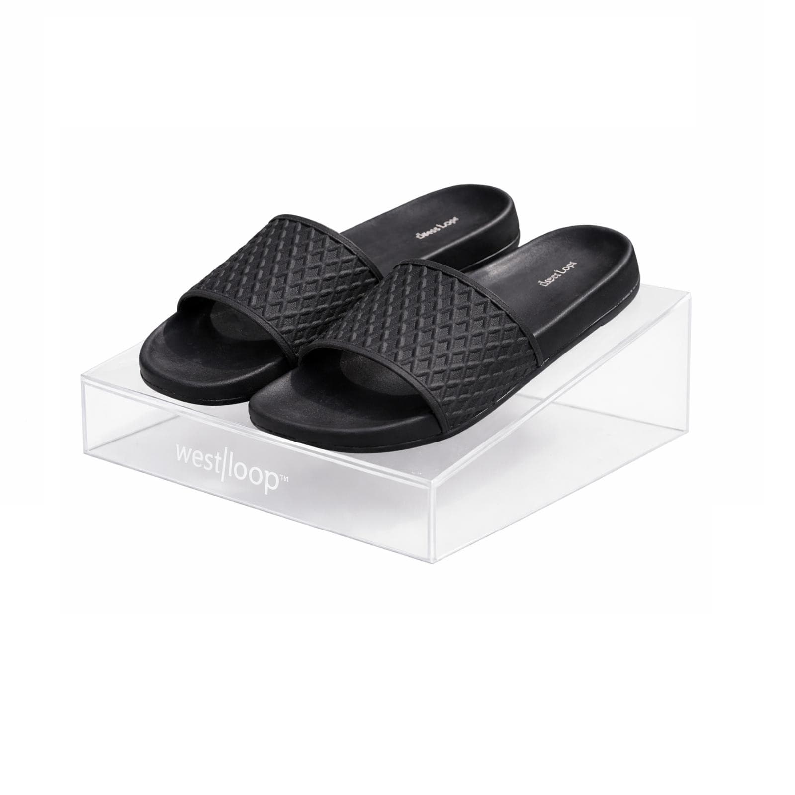 West Loop Women's Textured Strap Contour Footbed Slide Sandals Black Medium 7/8