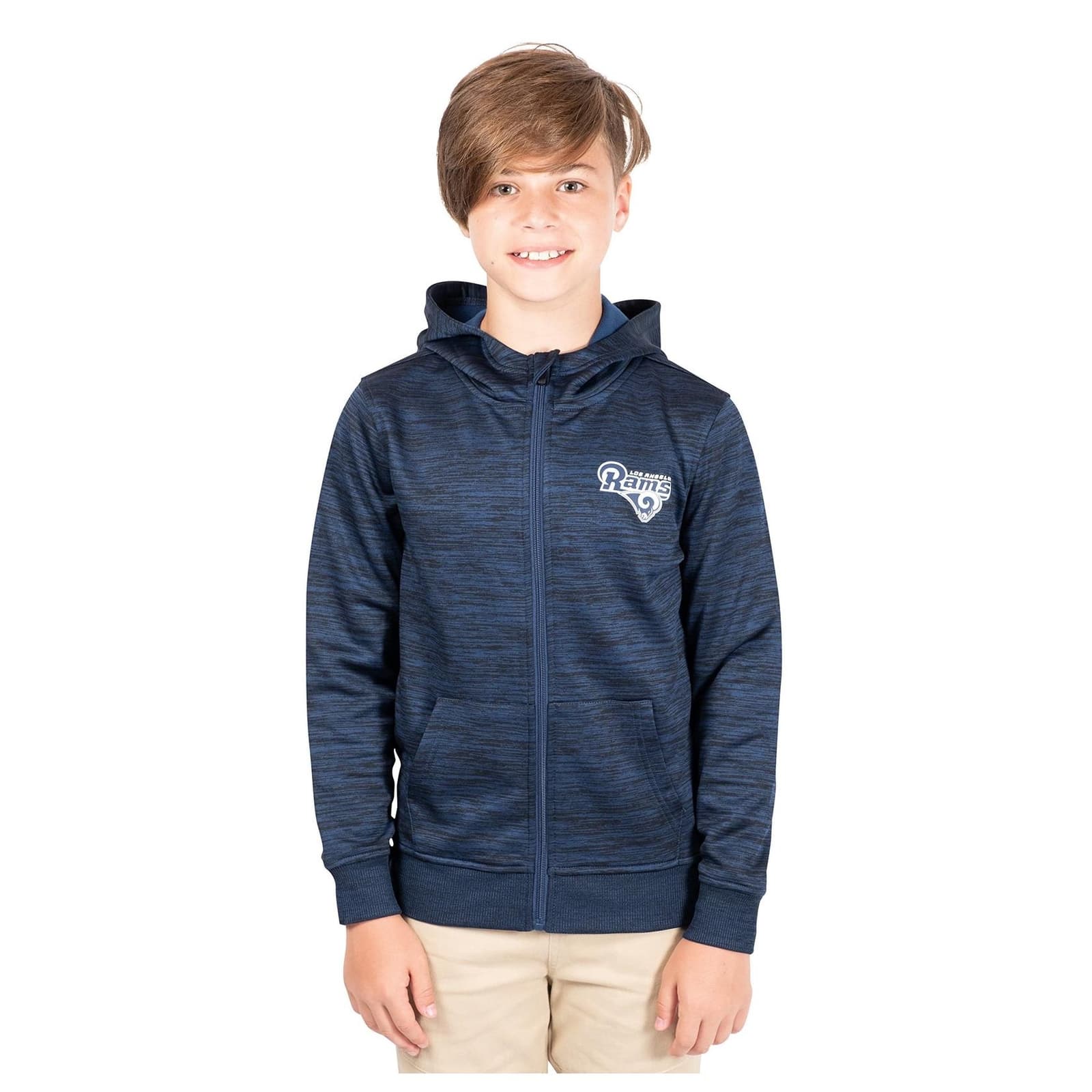 Ultra Game Boy's Los Angeles Rams Space Dye Full Zip Fleece Hoodie Blue Large
