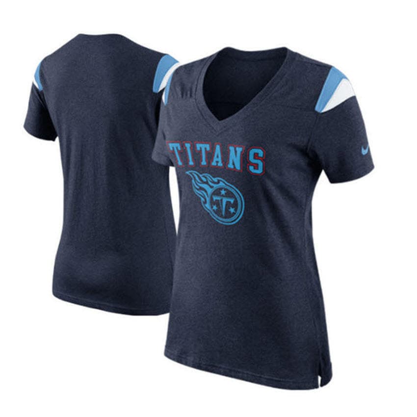 Nike Women's Tennessee Titans Fan Top V-Neck T-Shirt Heathered Navy Blue Large
