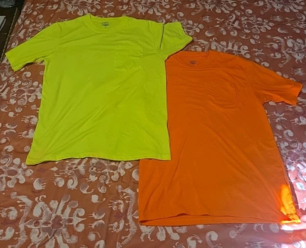 2 KEY MEN'S HI VIS YELLOW & ORANGE SAFETY T-SHIRTS Size MED