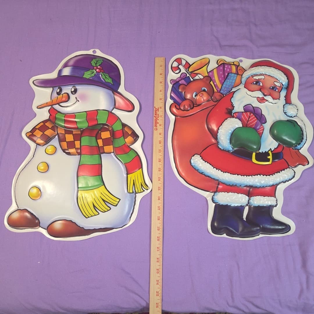 2 Vintage 20" Molded Plastic 3D Christmas Wall Decoration Santa Frosty