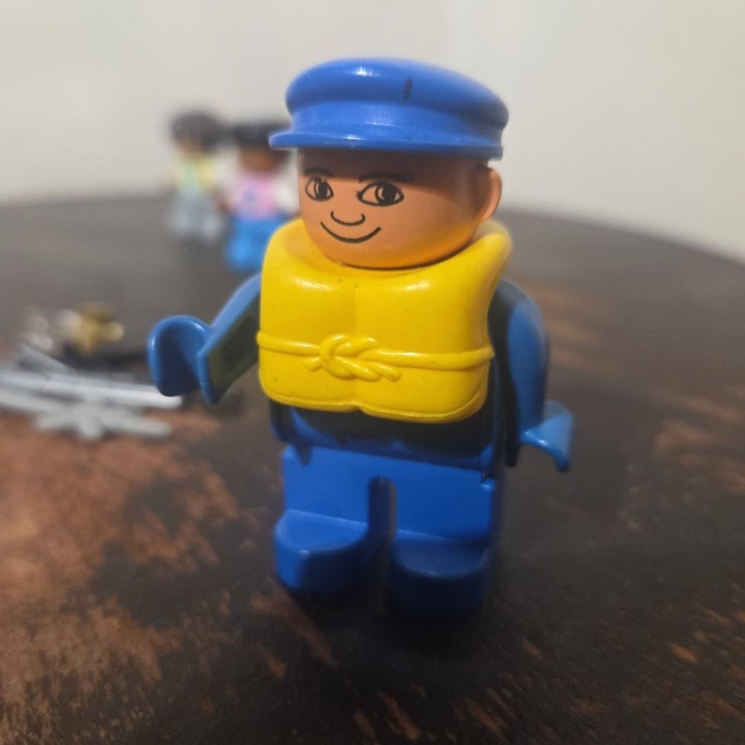 Lego Duplo Figure Man Blue w/ blue cap & yellow life vest Vintage