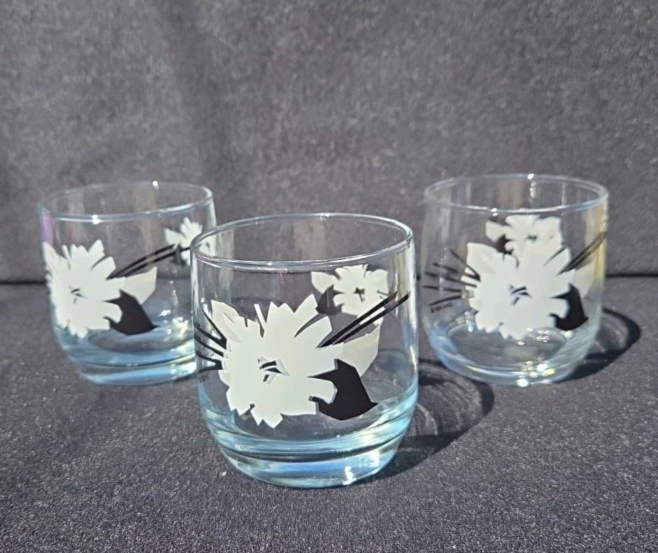 Vintage Mid Century Modern 1989 AHC Floral Set of 3 Glasses