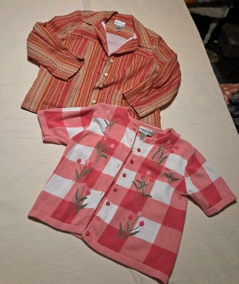 Drapers&Damons Women Sz PL: Pink Brown Stripe & Pink Flowered Jacket/Sweater