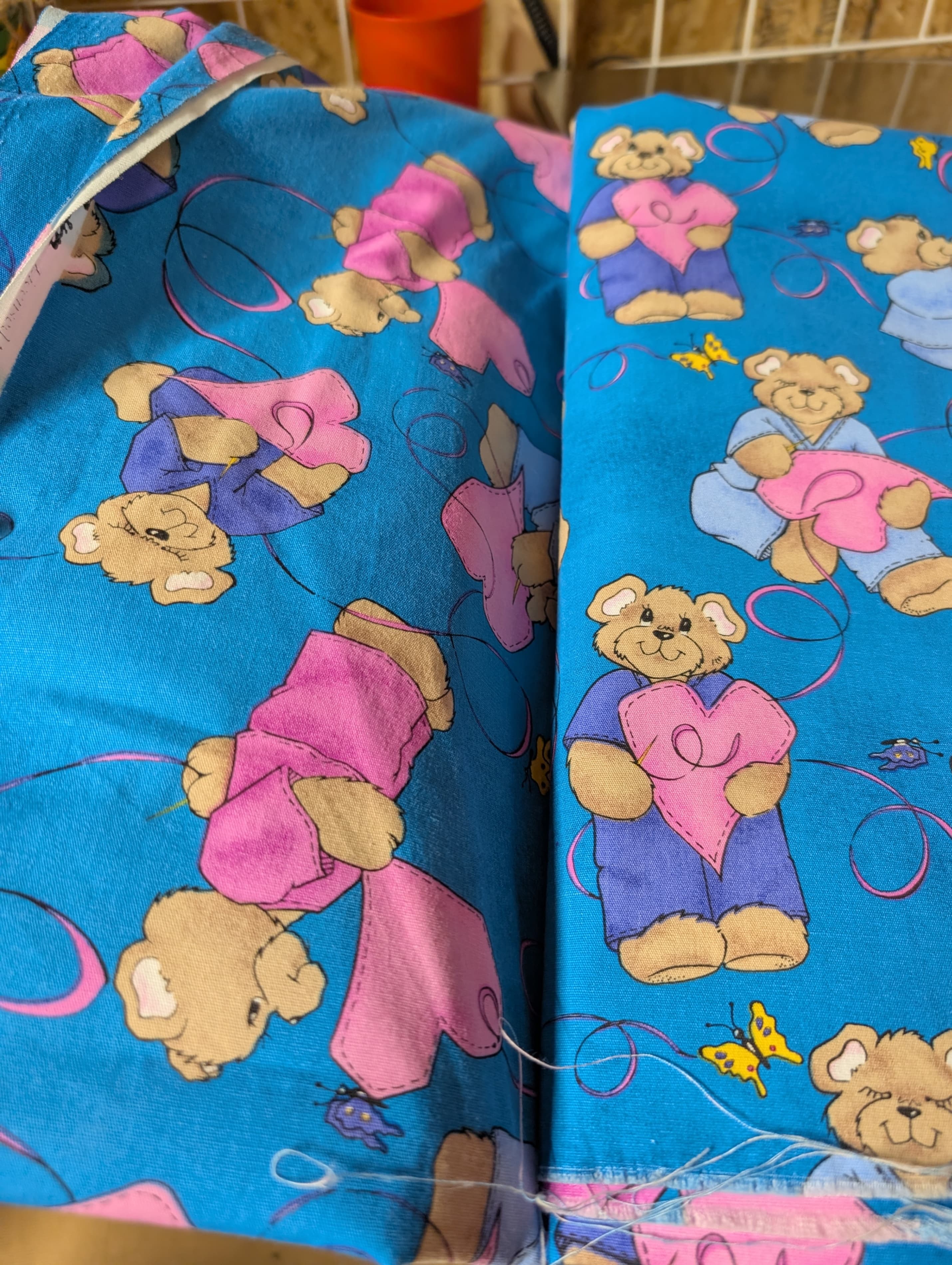 Blue Teddy Bear Print Fabric 2.5 Yards