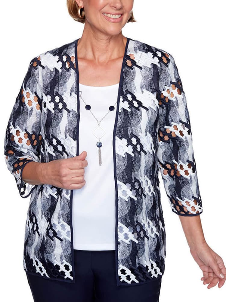 Alfred Dunner Women's Easy Street Lattice 2Fer Top, Multi, Large