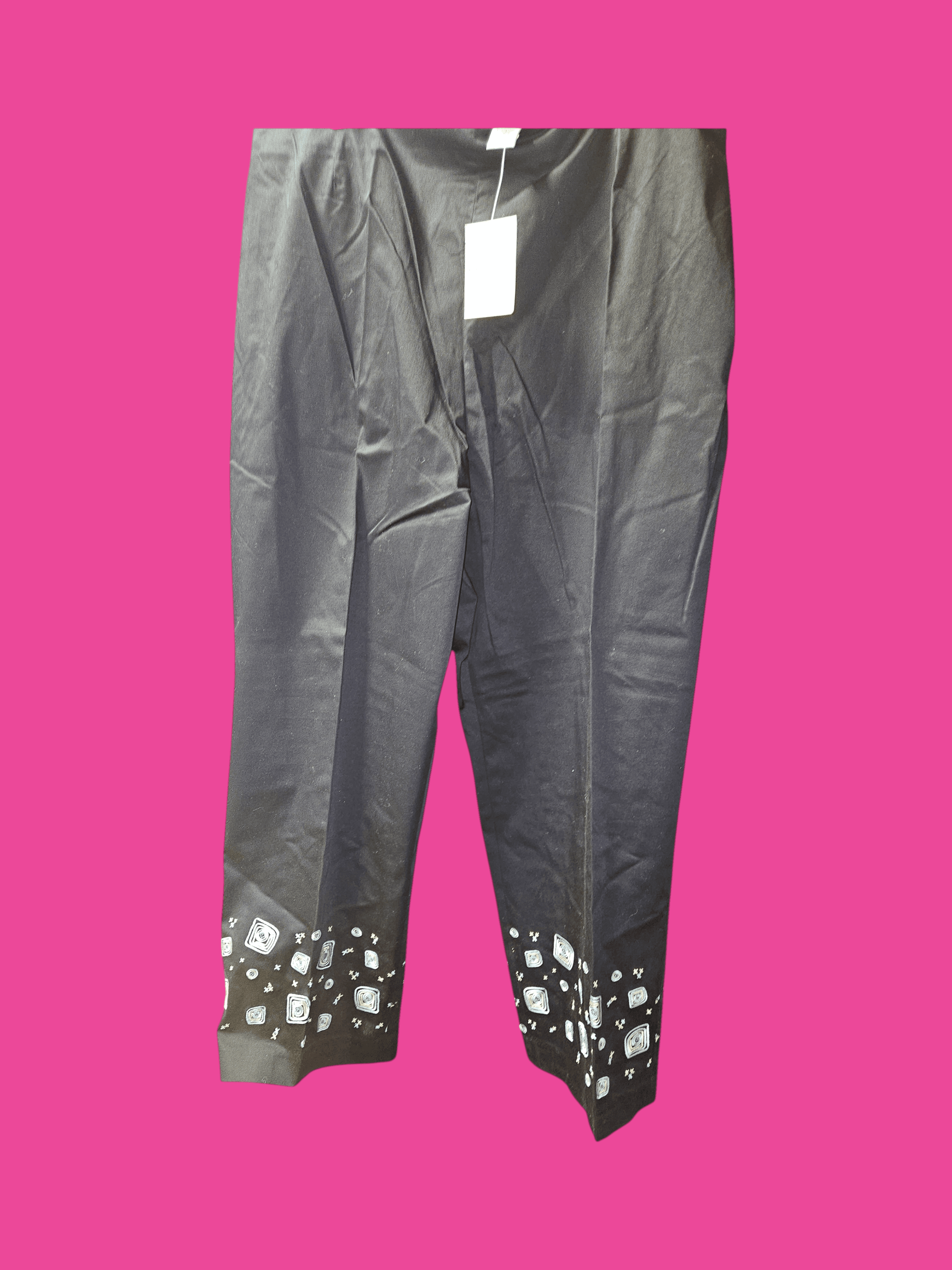 Kim Rogers Black Pants with Embroidered Hem Detail