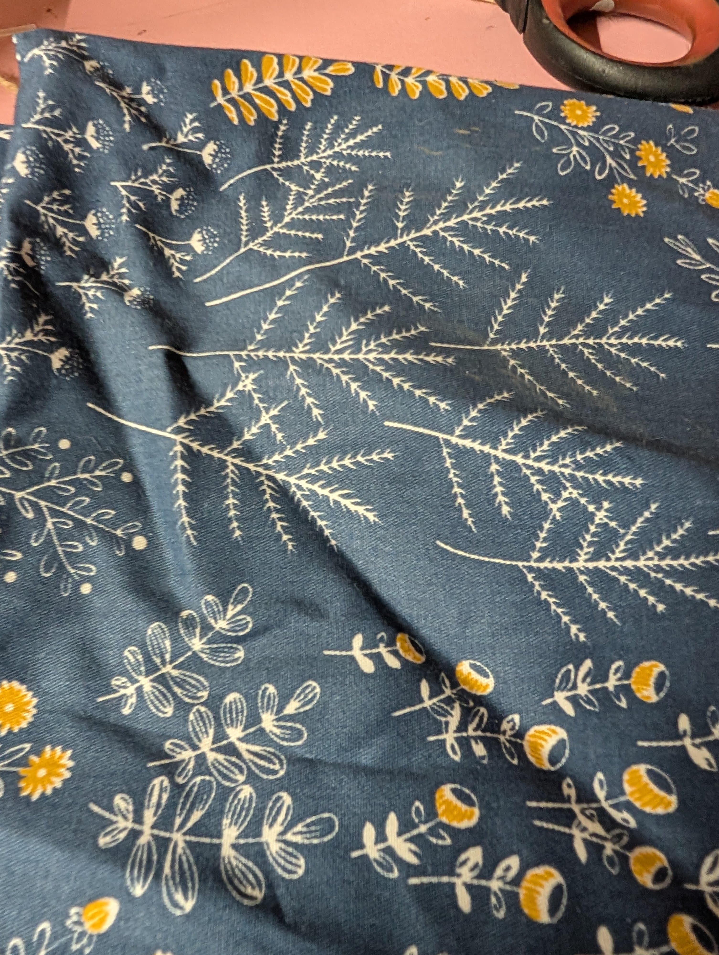 Floral Patterned Fabric in Blue and Yellow 2 fat quarters