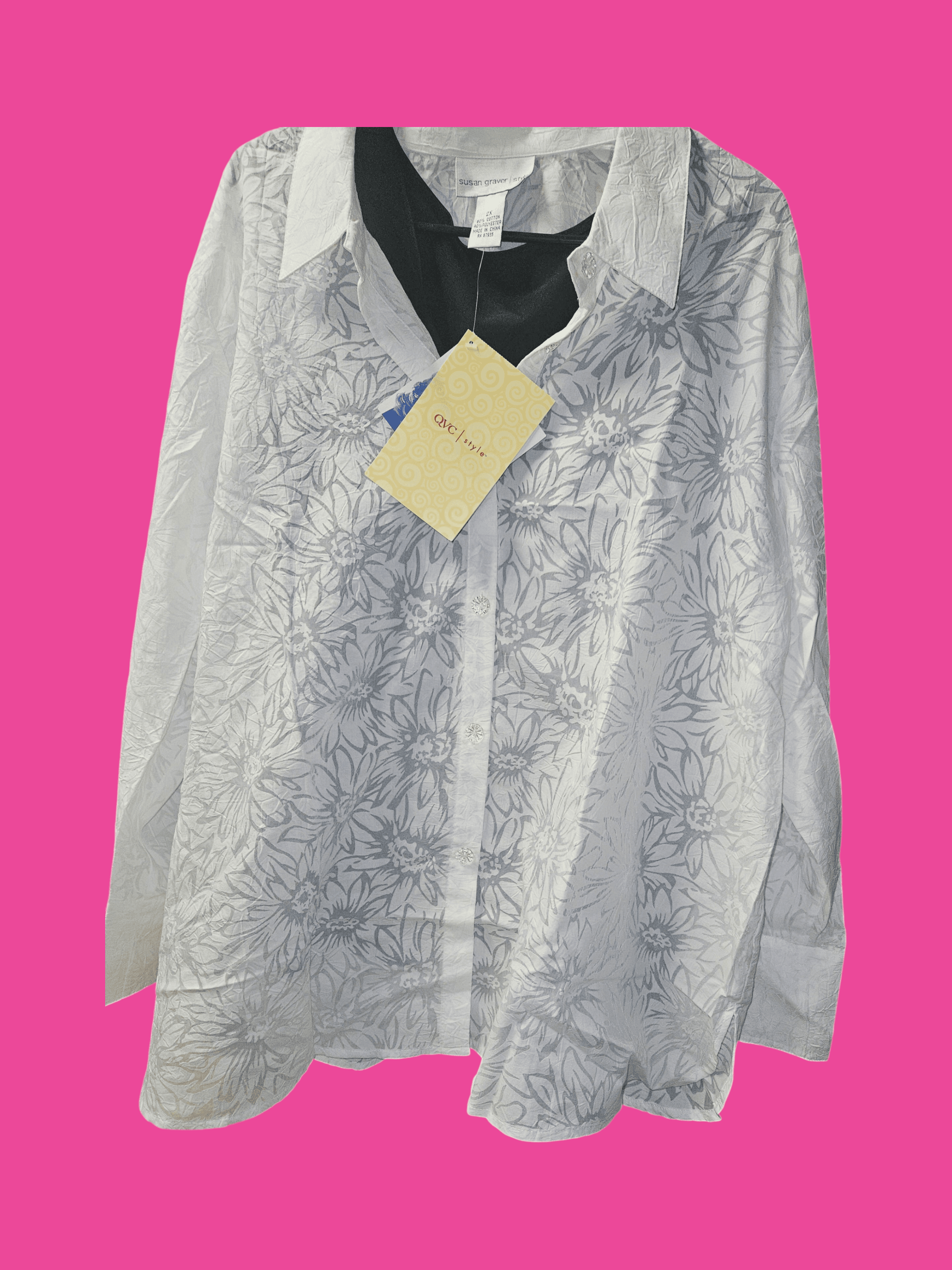 Susan Graver Floral Button-Up Blouse Size 2X with tank top