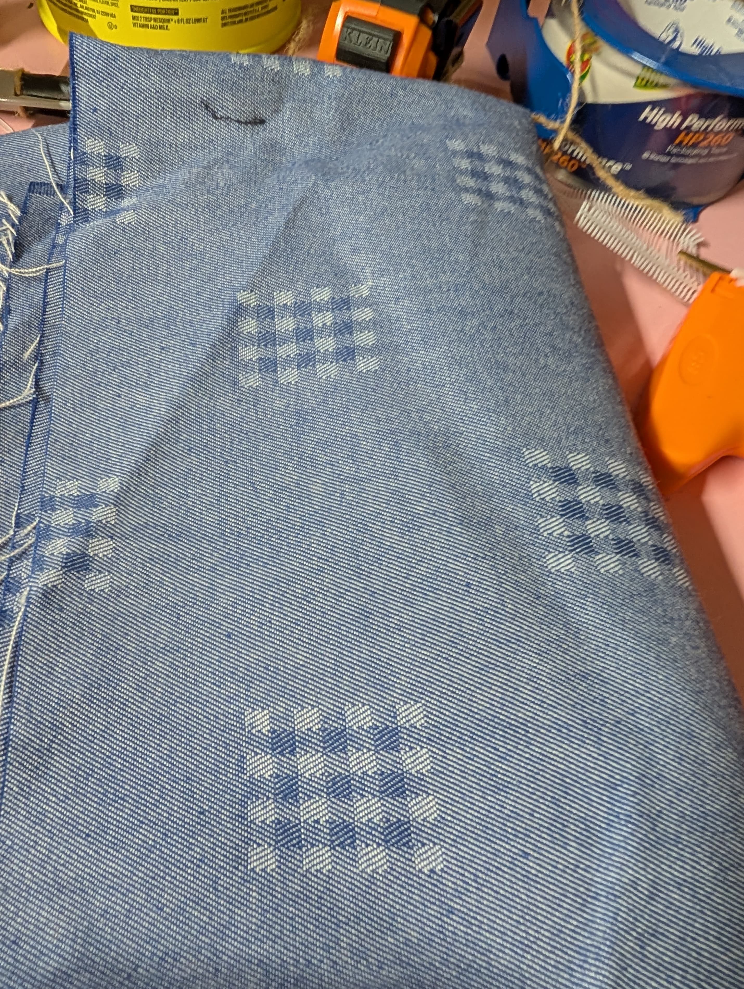 Blue Geometric Pattern Denim Fabric 49x45 Inches