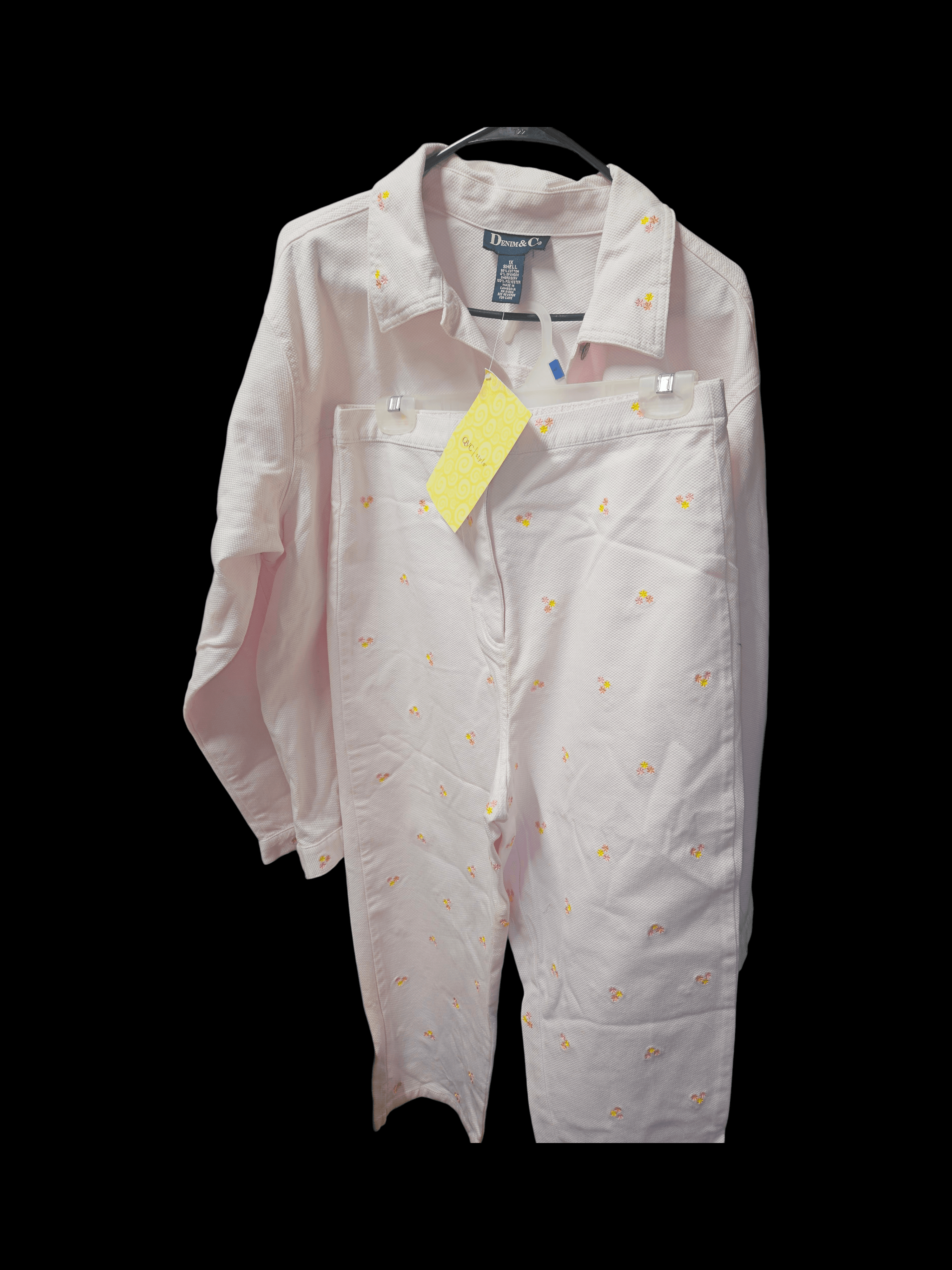 Denim & Co. Pink Floral Embroidered 2-Piece Set Size XL