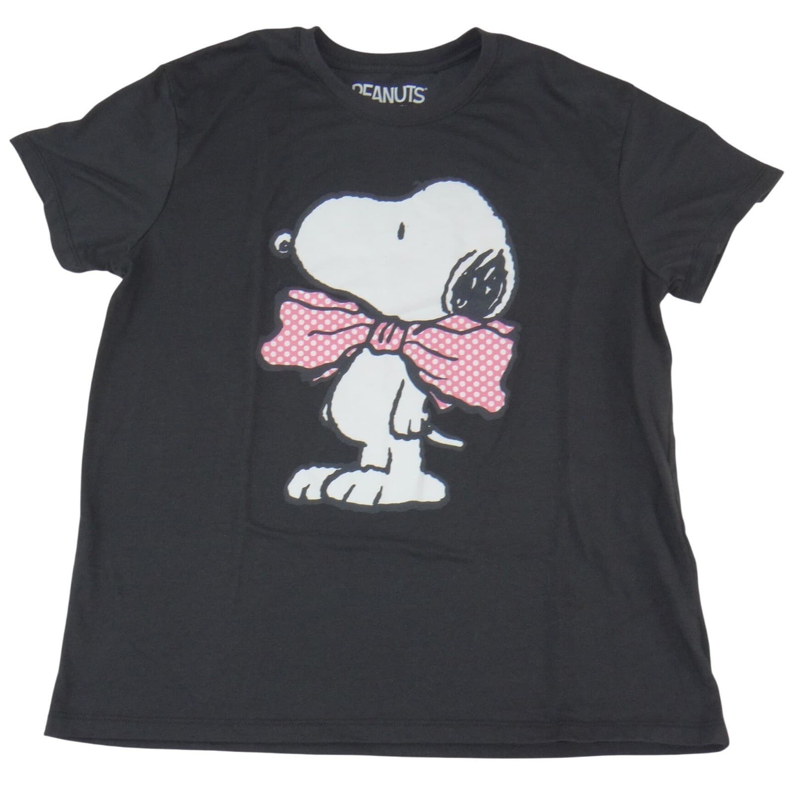 Peanuts Snoopy Bow Womens XL T-Shirt Black 50/50 Cotton Polyester