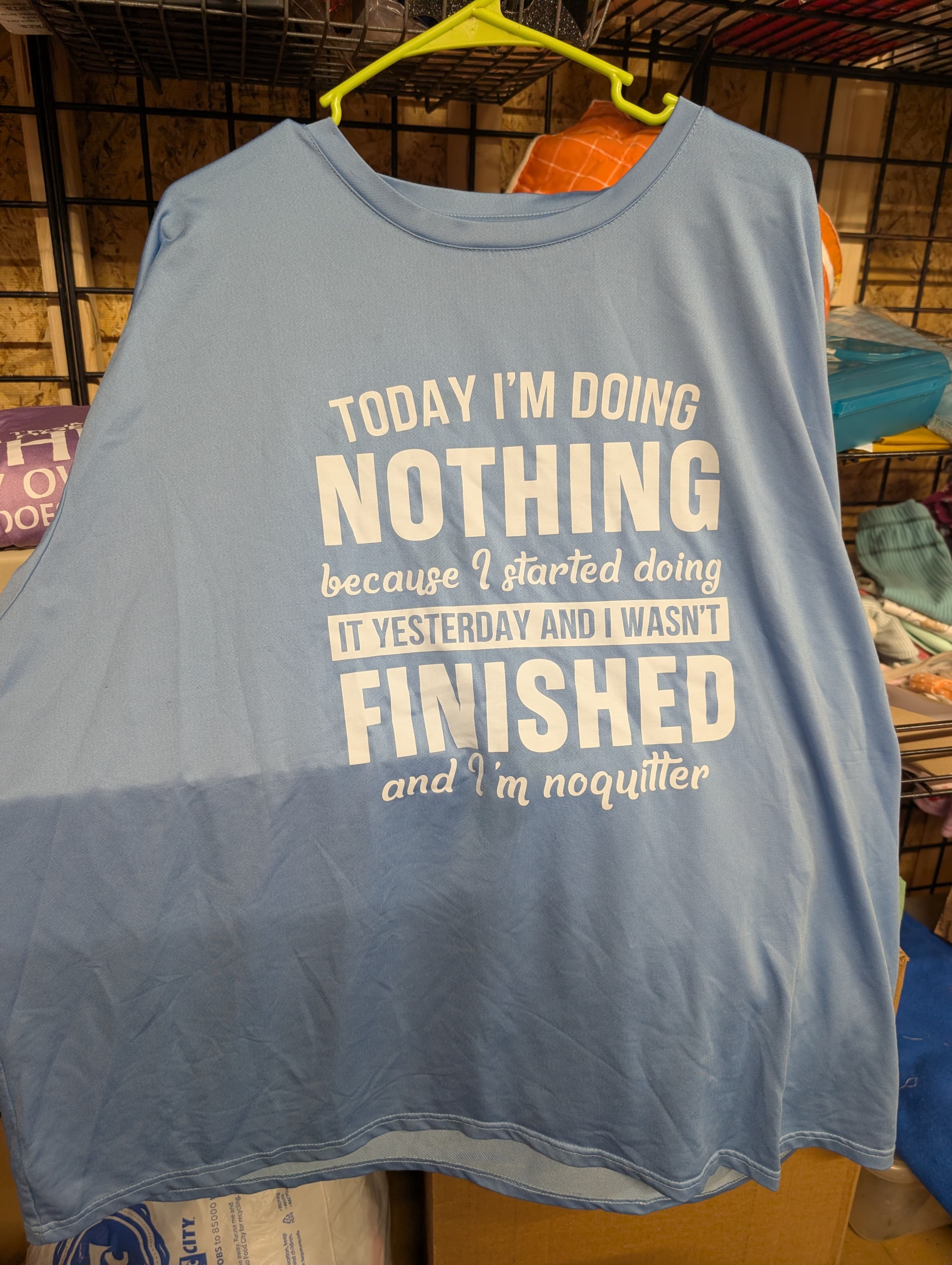 Blue Graphic T-Shirt with Humorous Quote, Short Sleeve