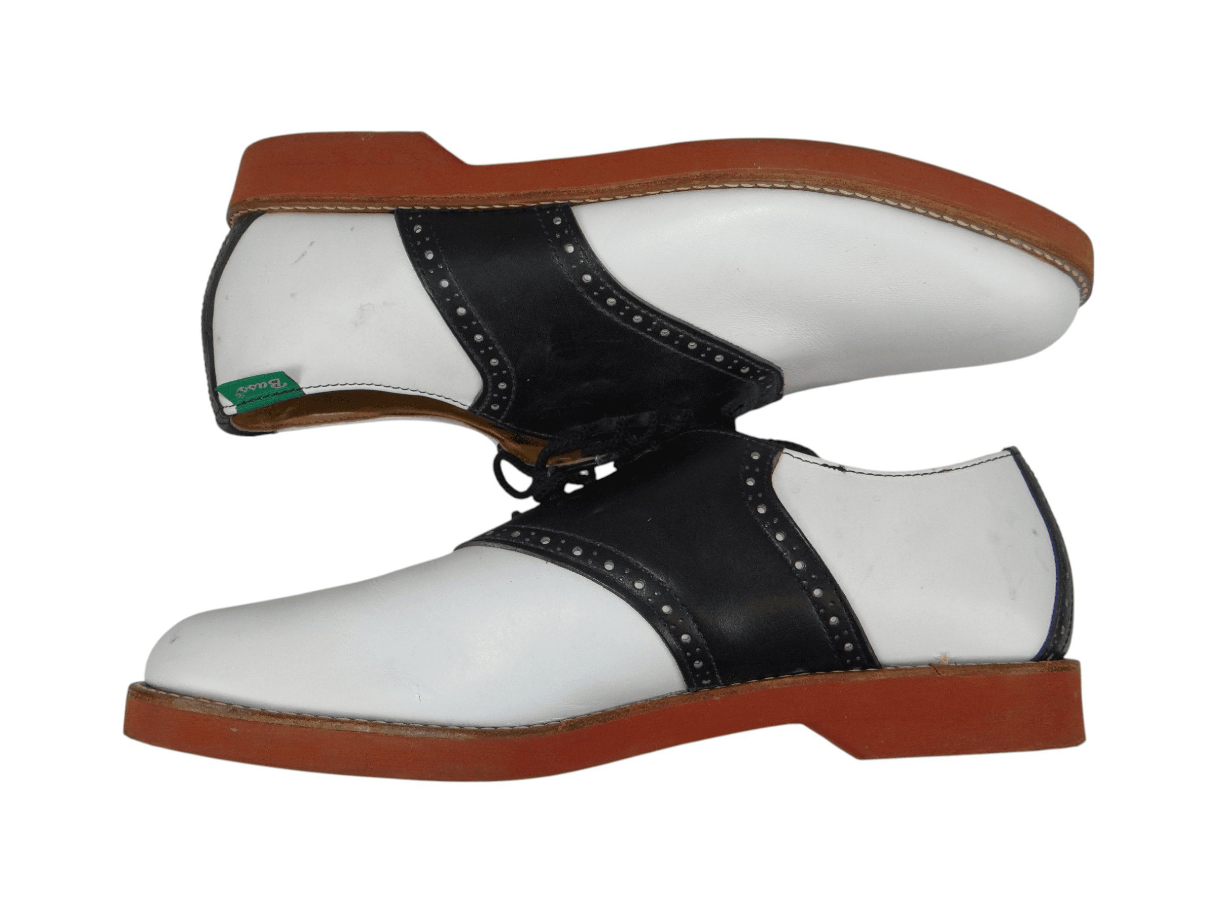 Bass Saddle Shoes Black White Leather Lace-Up Mens 11.5