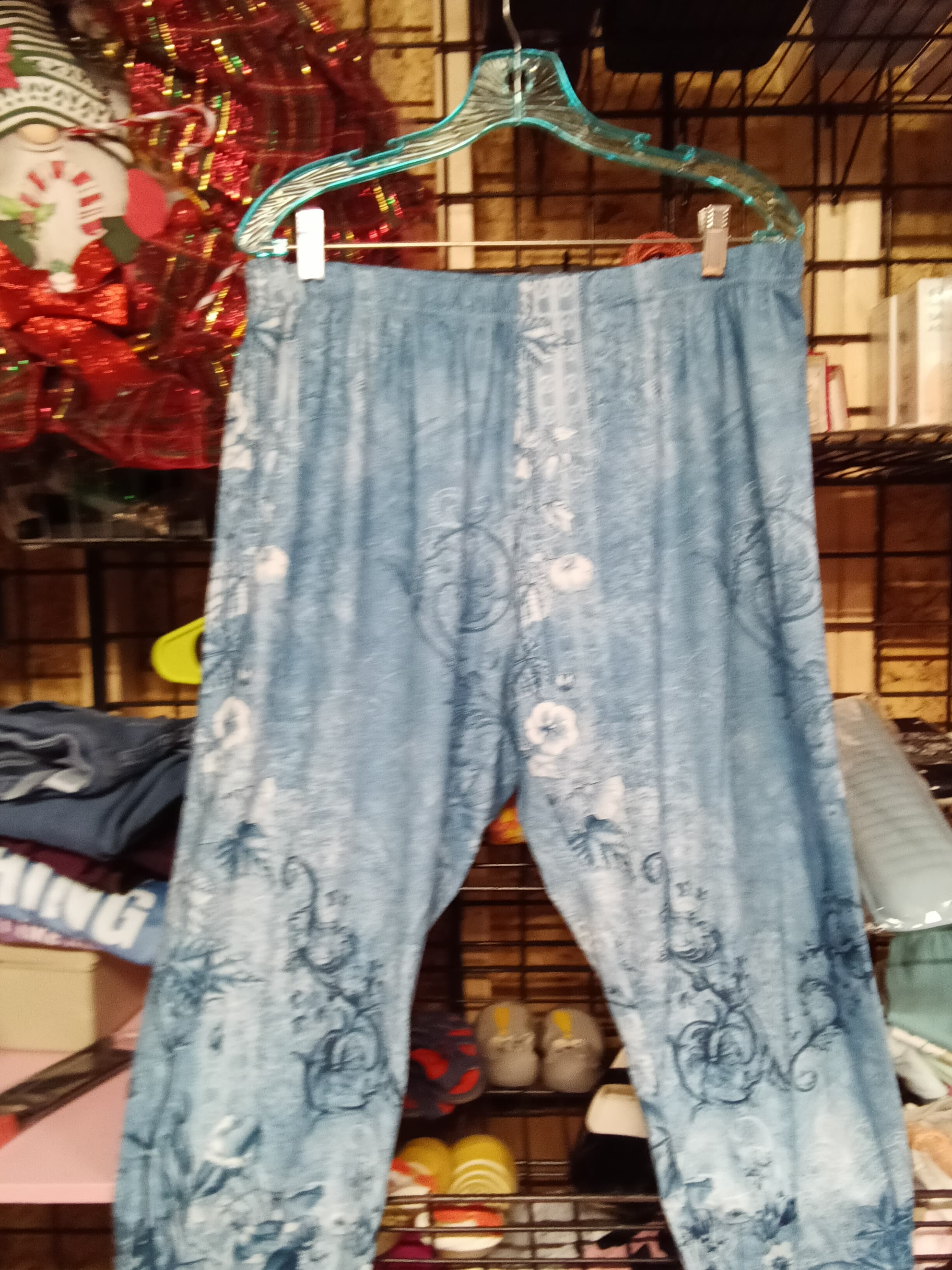 Women's Blue Floral Print Pants 3XL