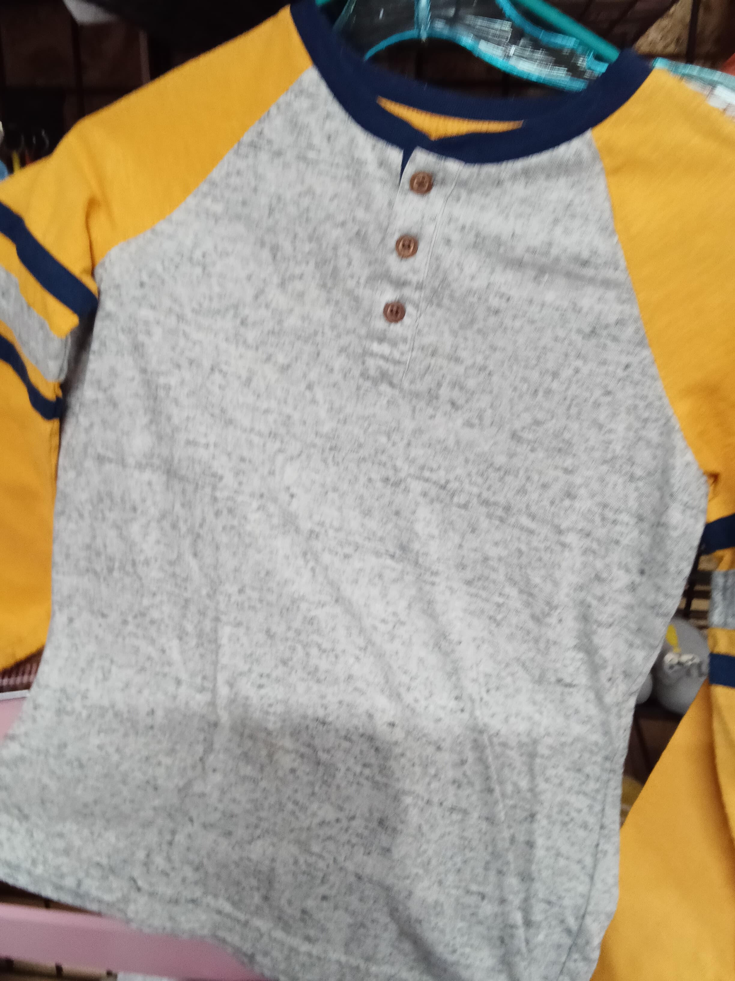Men's Henley Long Sleeve Shirt with Yellow Sleeves