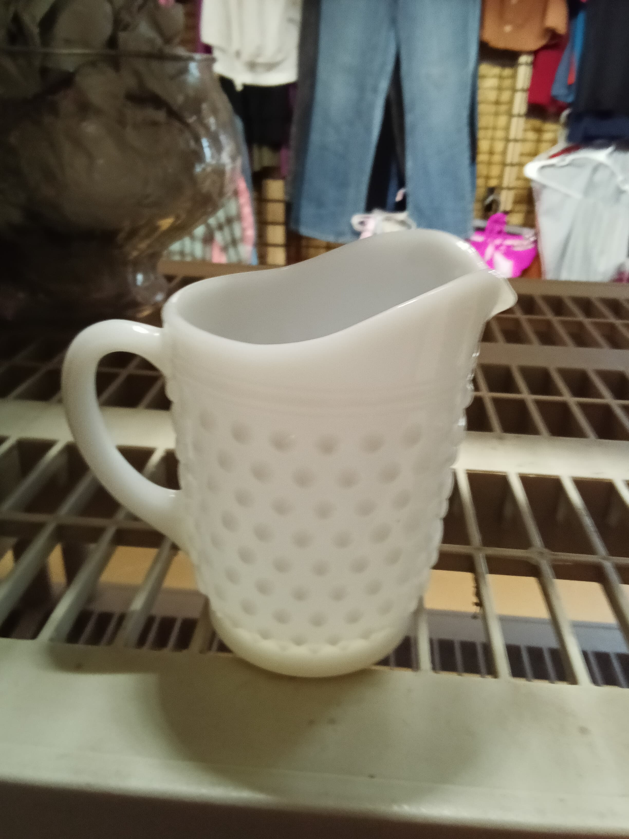 Vintage Milk Glass Hobnail Pitcher 6x4 Inches