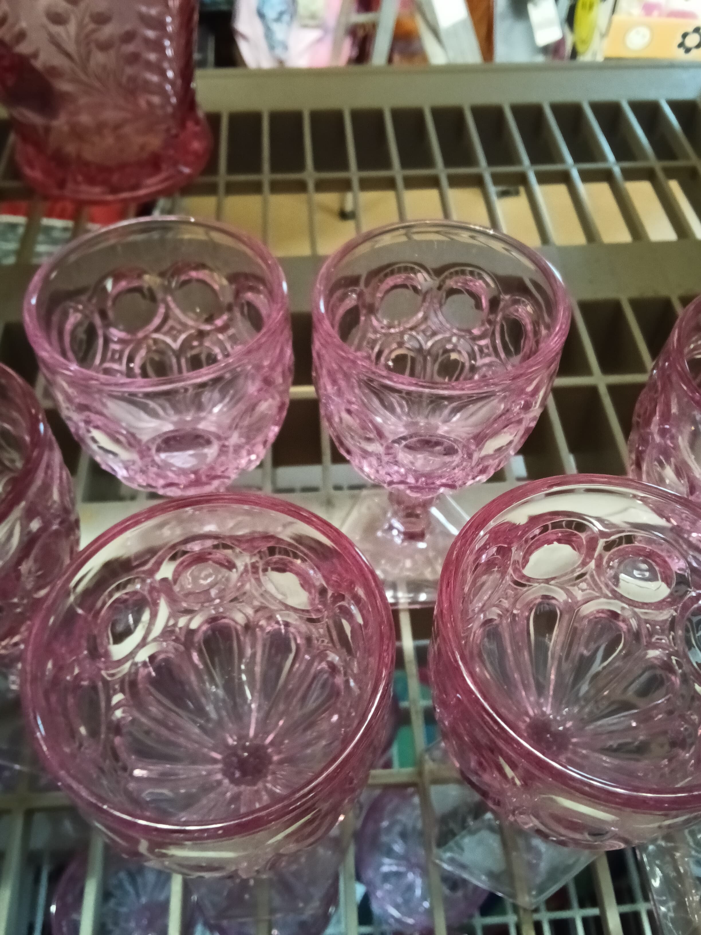 Vintage Pink Glass Goblets Set with Pitcher