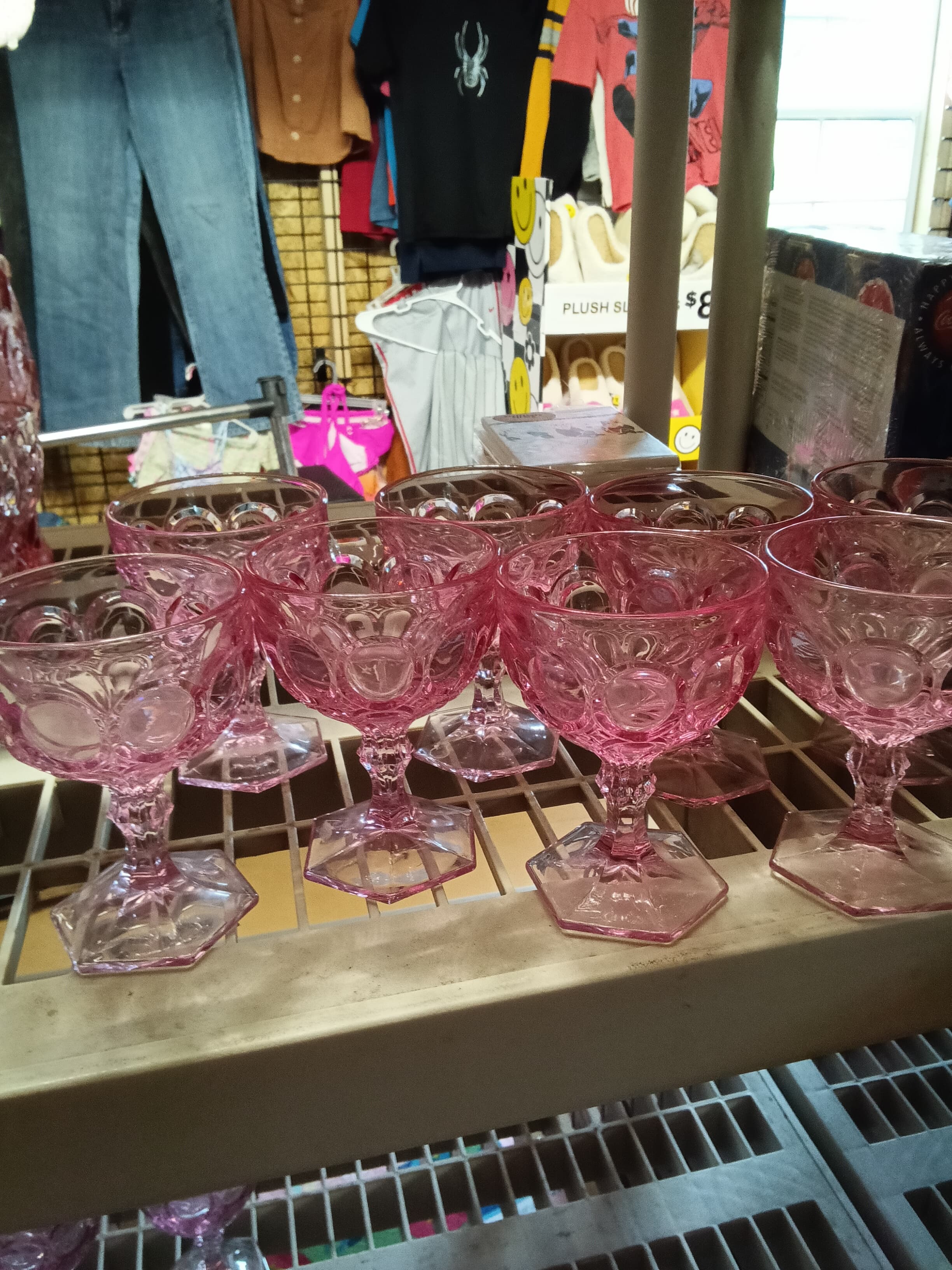 Set of 8 Pink Vintage Glass Goblets