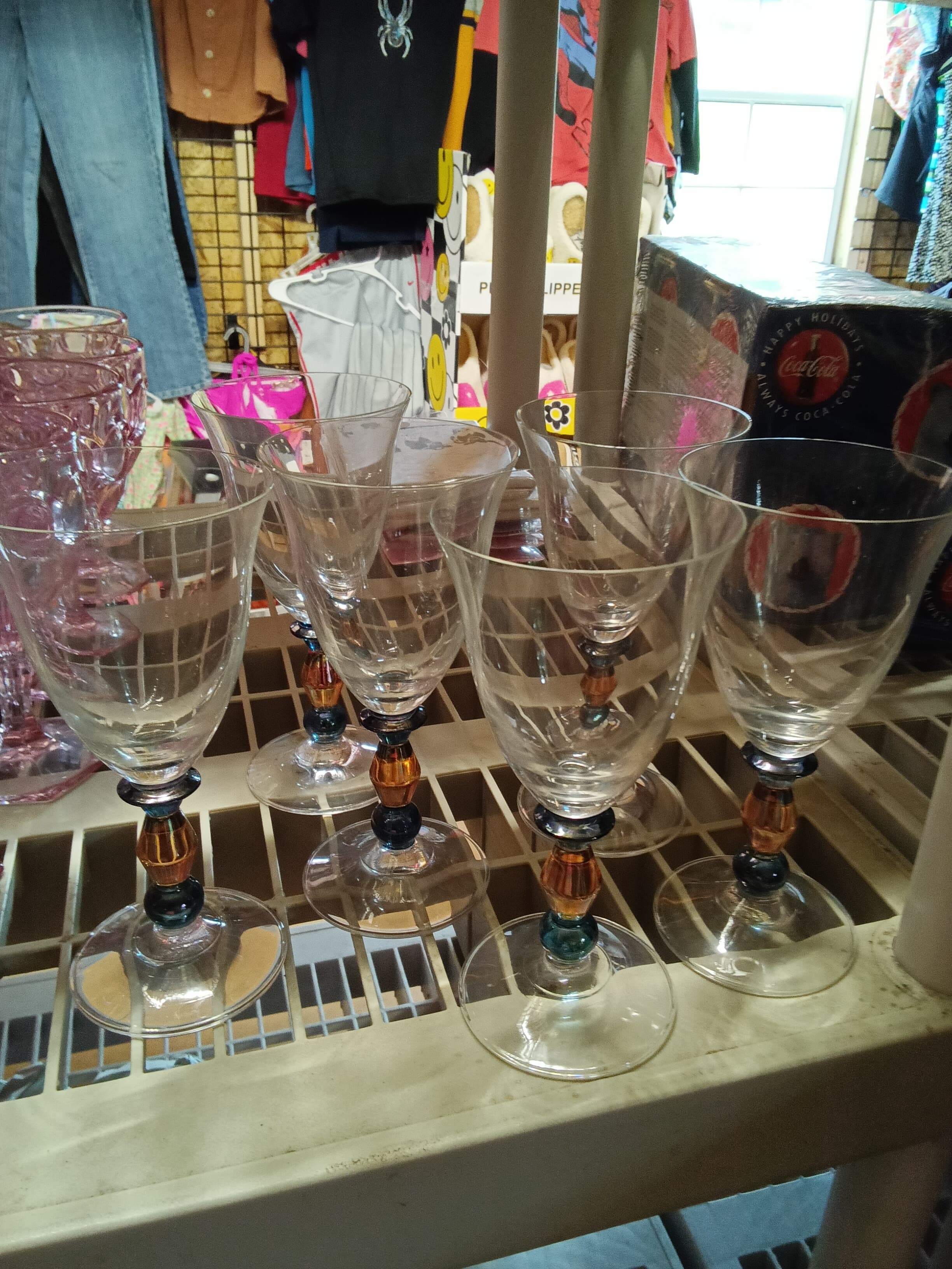 Vintage Set of 6 Mikasa Crystal Kensington "Estate" Kensington Clear Amber Blown