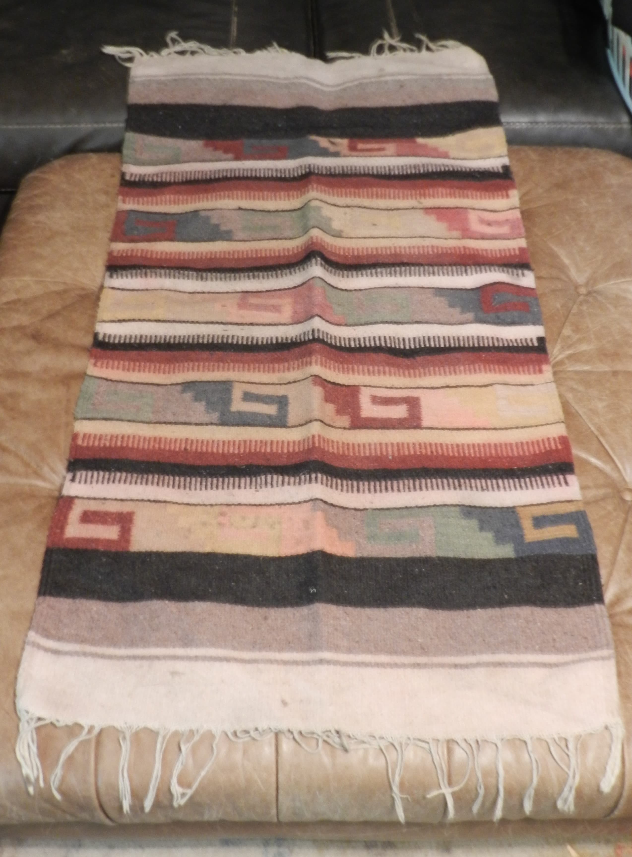 VTG Authentic Zapotec Runner 26"x48" Rustic Wool Geometric Hand Woven Rug O78S