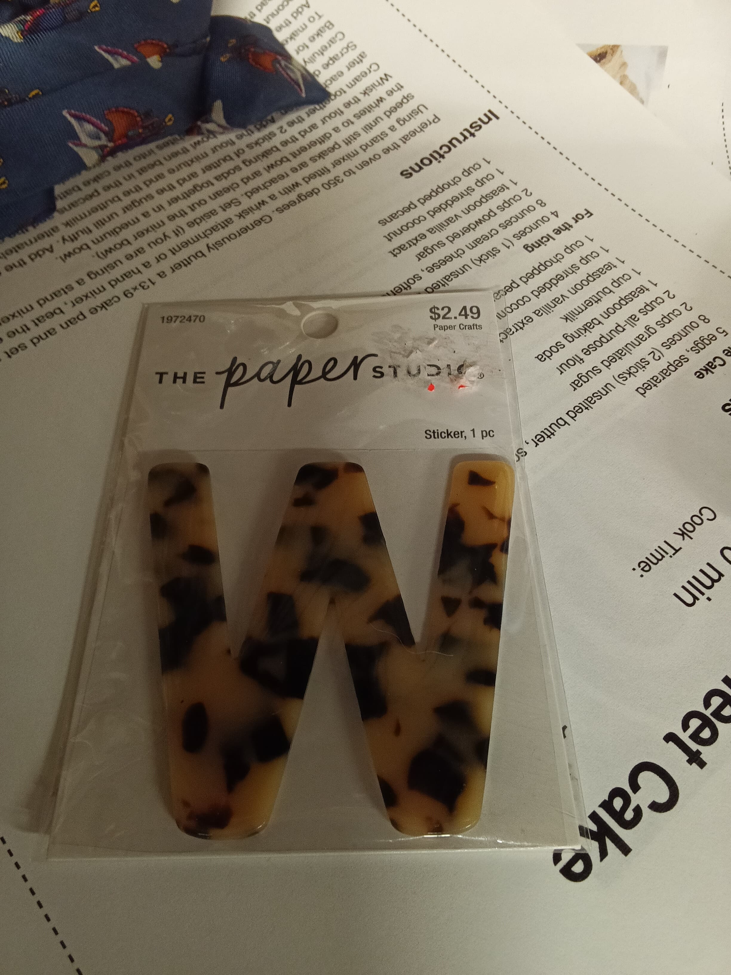The Paper Studio Tortoise Shell Letter W Sticker