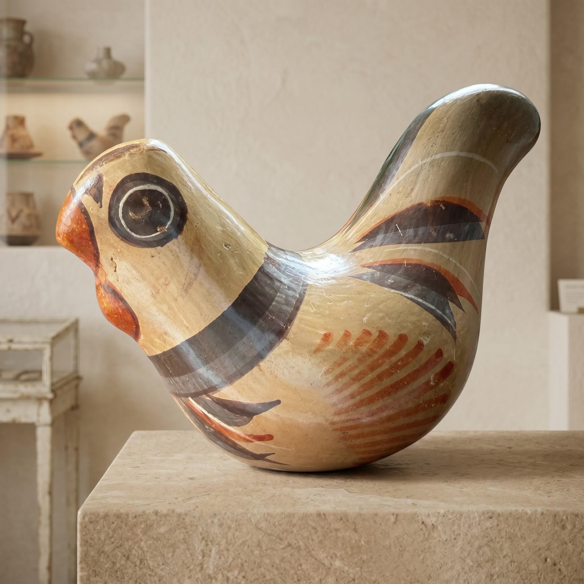Vintage Mexican Folk Art Tonala Pottery Dove Hand Painted Jalisco Bird Figurine