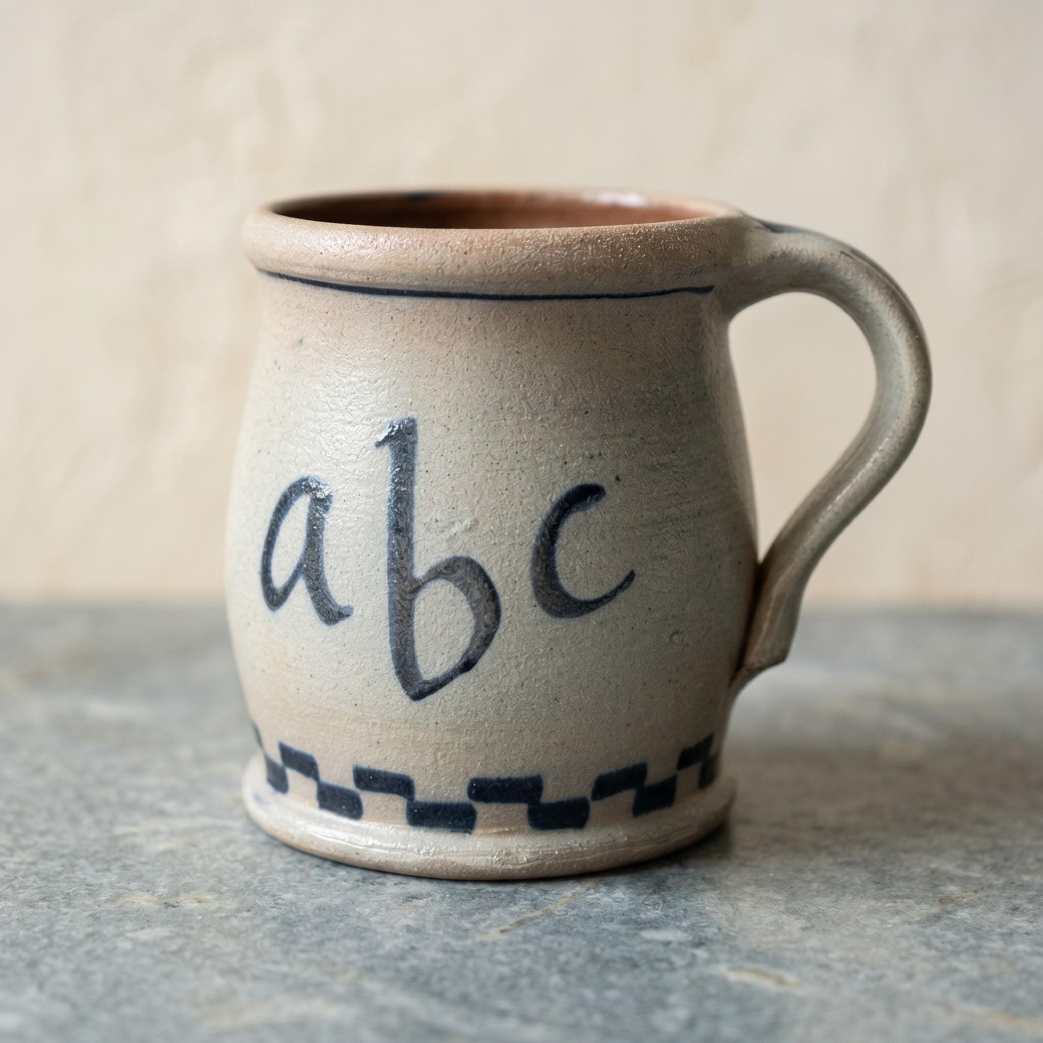 Vintage Rowe Pottery ABC Child's Mug, Salt-Glazed Stoneware Farmhouse Decor