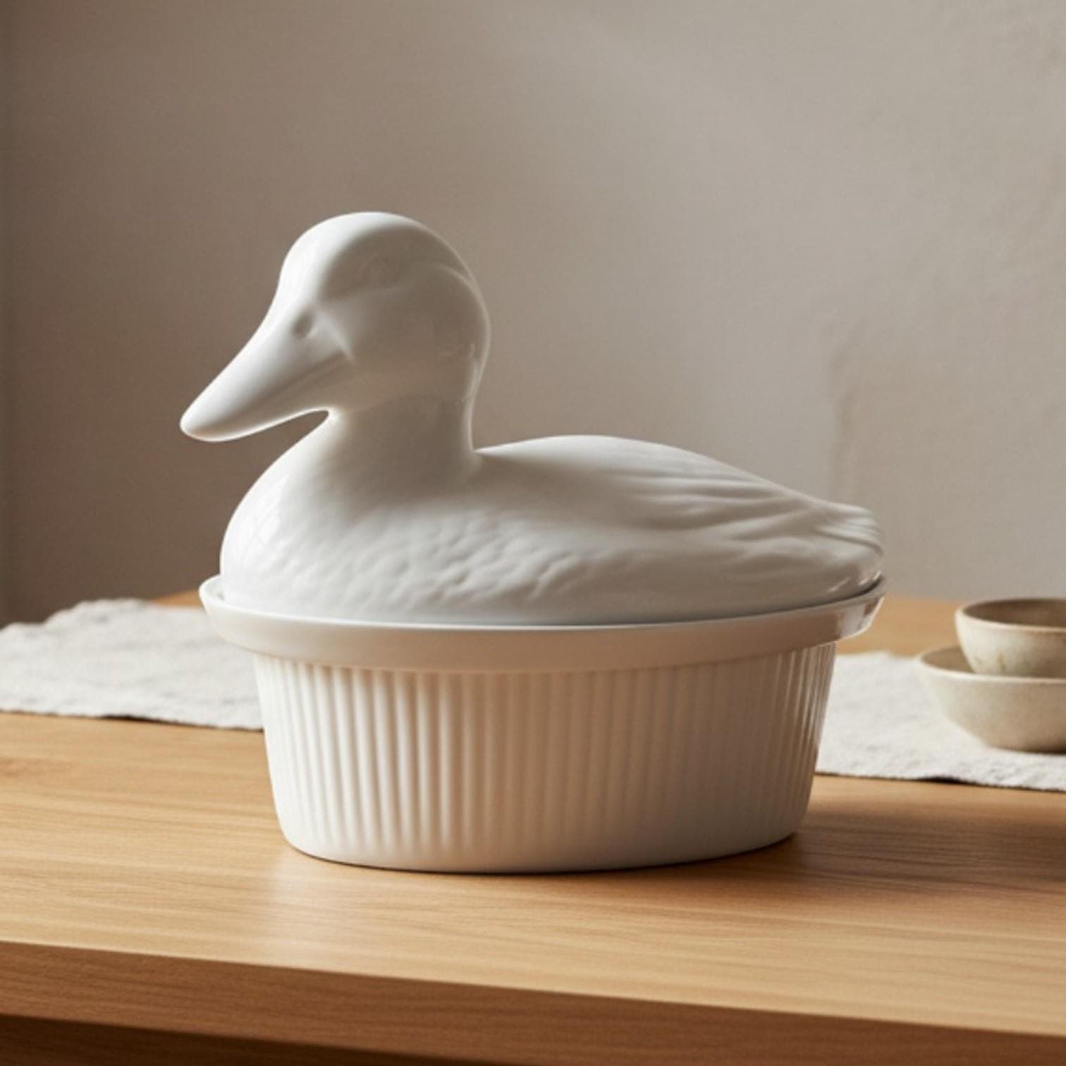 Vintage California Pottery White Duck 10" Casserole Dish with Lid | 697-43