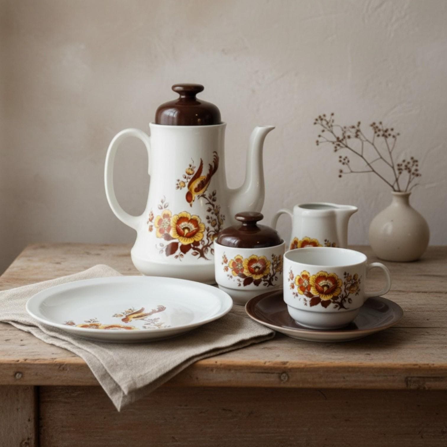 Vintage Bareuther Bavaria Tea Set | Floral Bird Motif, German Porcelain