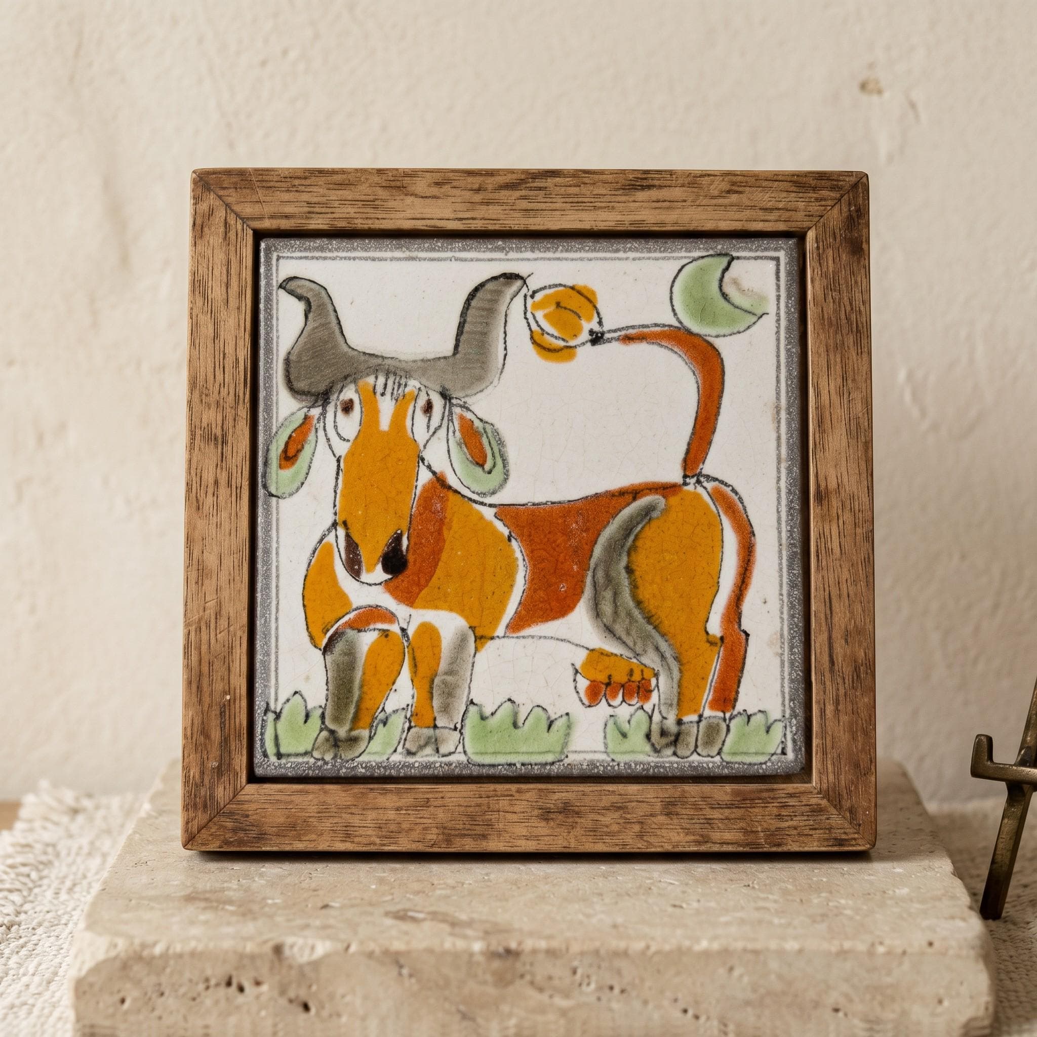 Vintage Ceramiche De Simone Hand-Painted Italian Folk Art Tile – MCM Wood Framed Wall Decor