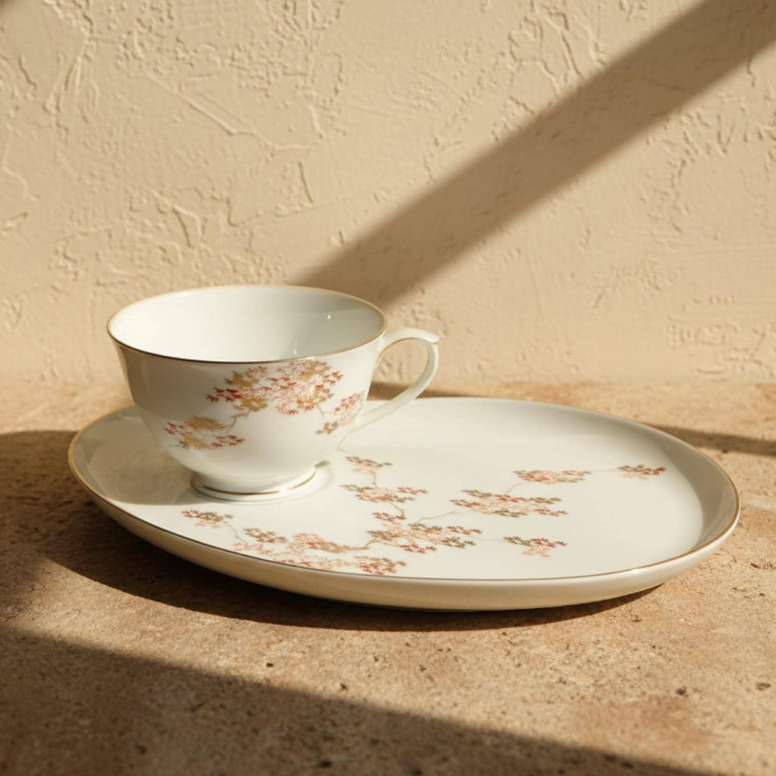 Fukagawa Arita Maple Snack Set: Japanese Porcelain Cup and Plate