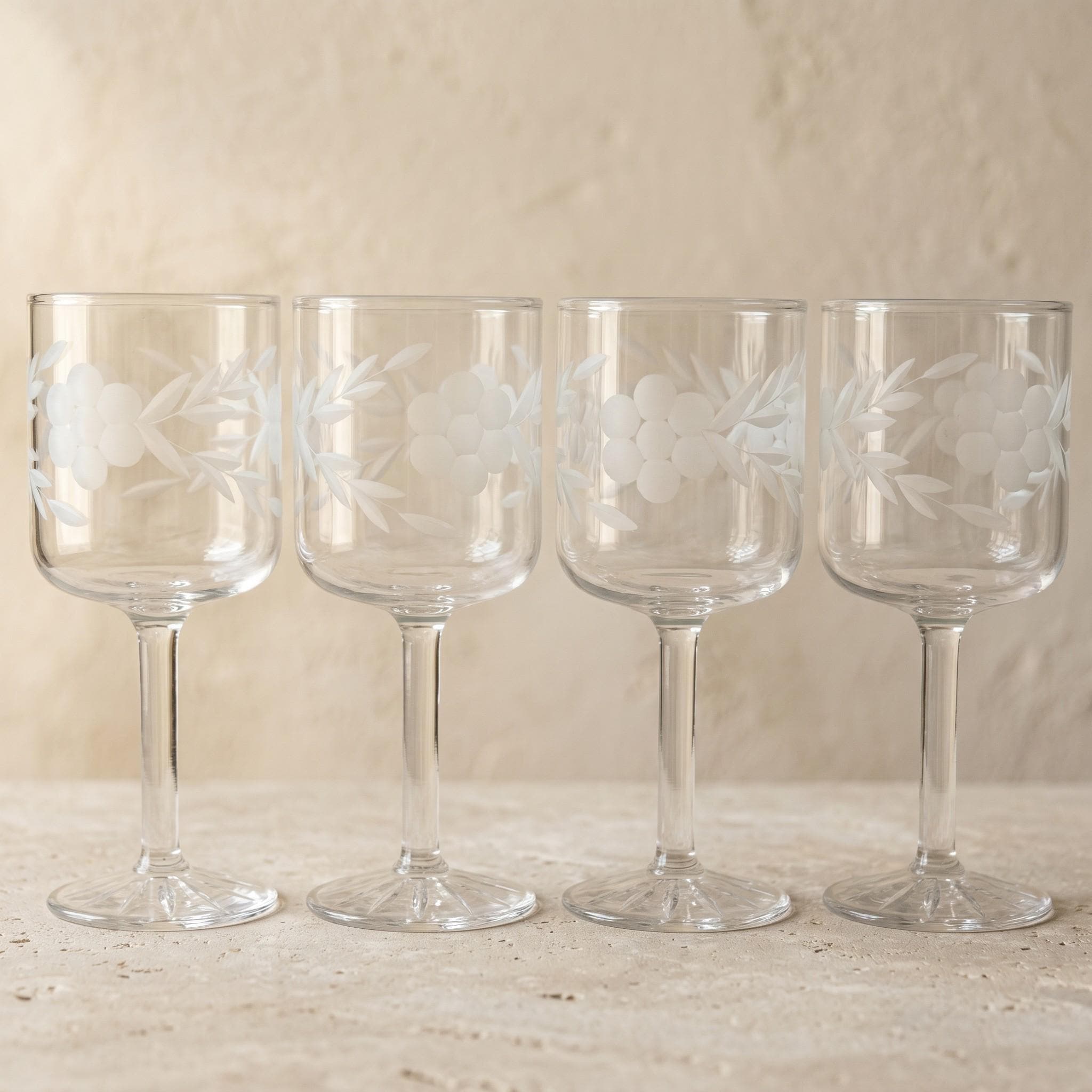 Vintage USSR Etched Crystal Cordial Glasses Set of 4 Soviet Russian Wine Glasses Hand Etched Crystal Barware