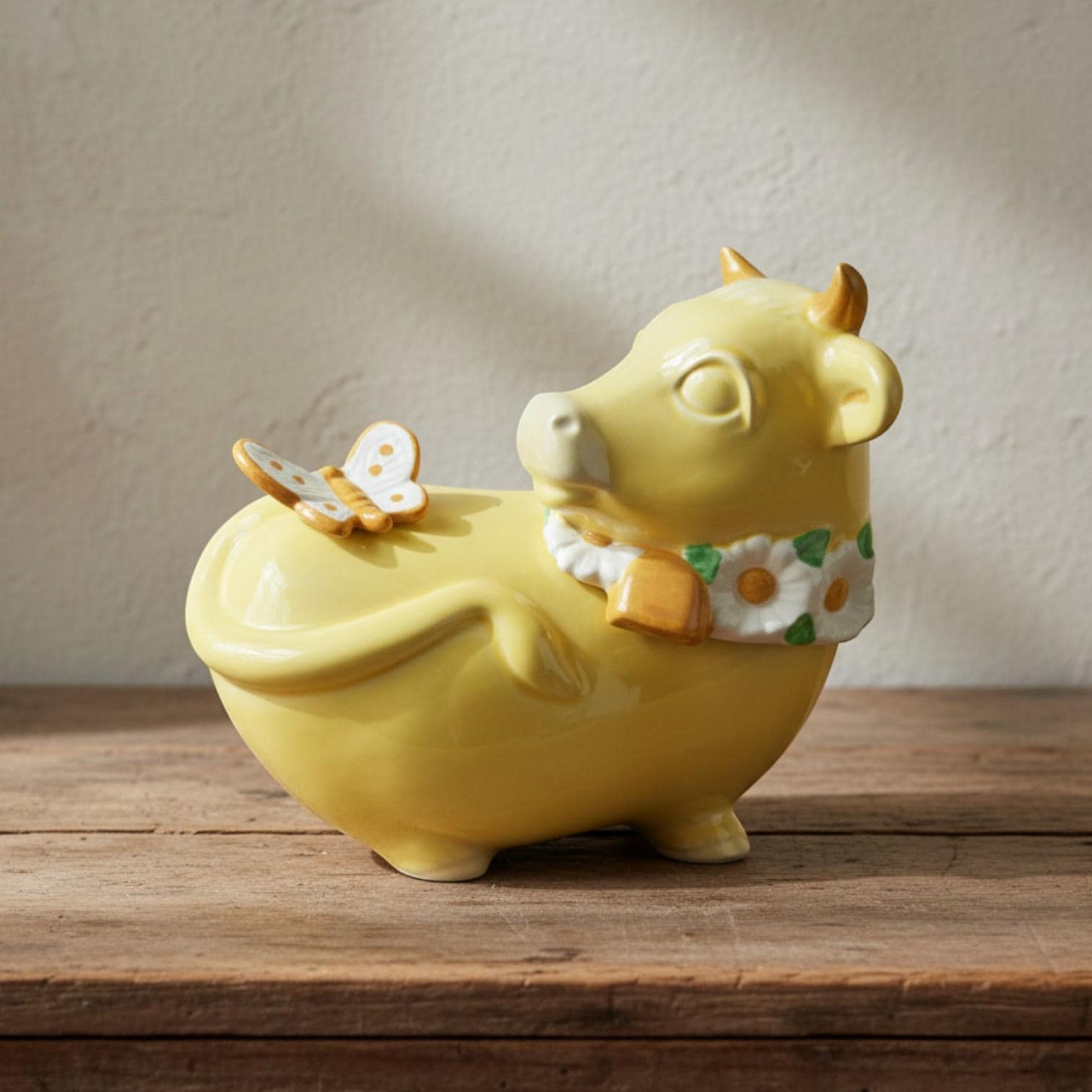 Vintage Metlox Poppytrail Daisy Bull Horn Cow Cookie Jar Yellow Butterfly California Pottery
