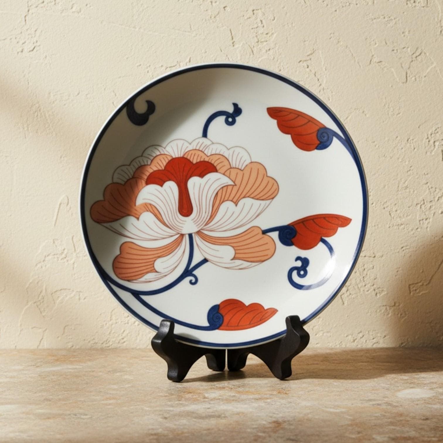Fitz and Floyd Lotus | 4 Plates | Vintage Asian Inspired Porcelain, 7 Inch