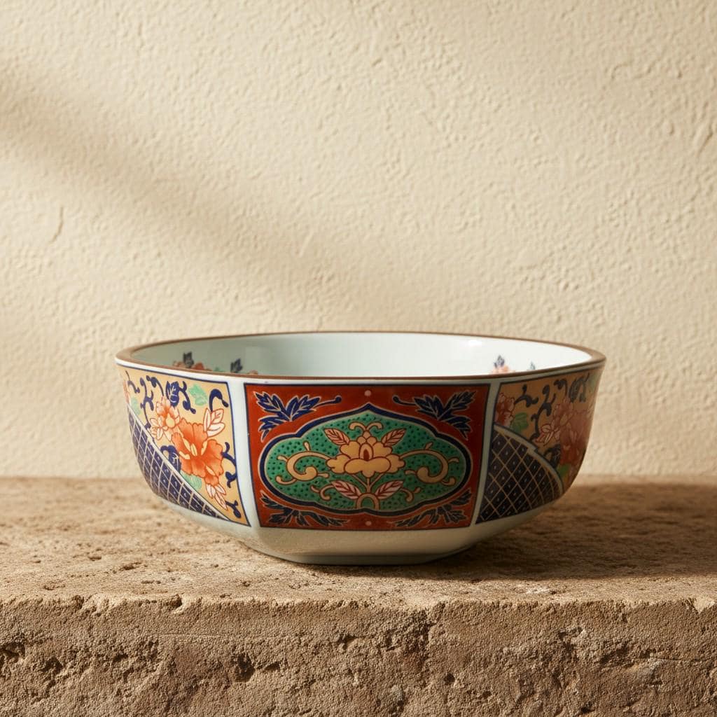 Vintage Japanese Imari Porcelain Bowl | Hand-Painted Floral Serving Dish