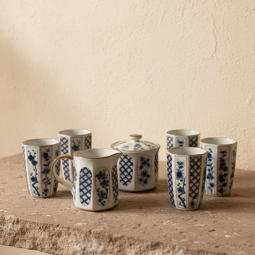 Vintage Otagiri Tea Set | Blue White Porcelain Cups, Sugar Bowl, Creamer | Japandi Decor