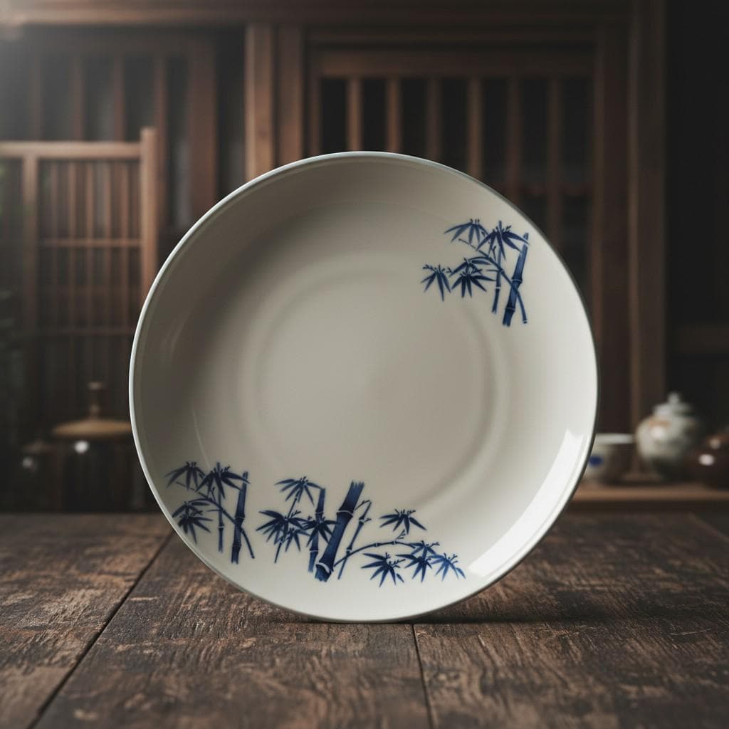 Vintage Seto Japan Blue White Bamboo Plate, MCM Japandi Dinnerware, Asian Decor
