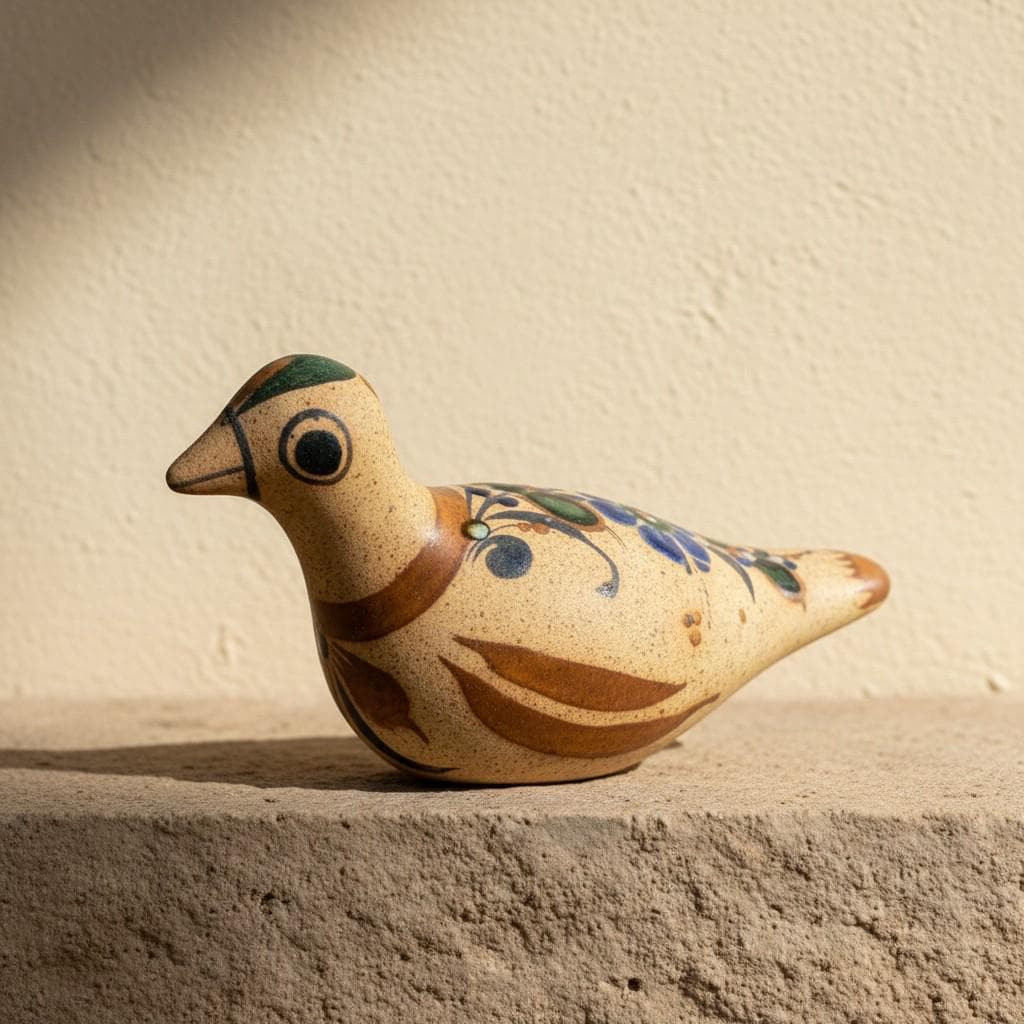 Vintage Tonala Pottery Dove Figurine Hand Painted Mexican Folk Art Bird Sculpture